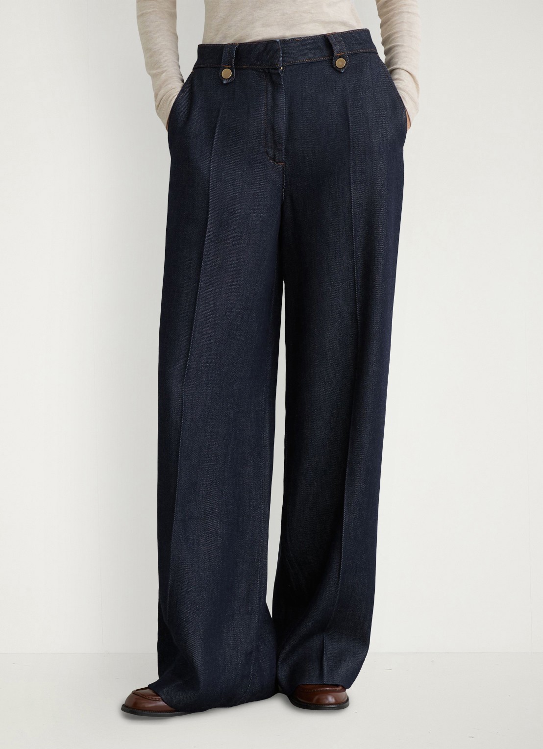 Reiss Kaia high waist wide fit broek van lyocell - detail 4 indigo