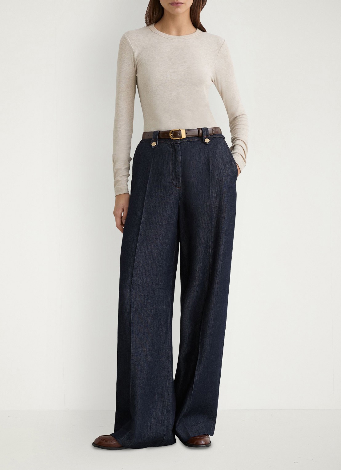 Reiss Kaia high waist wide fit broek van lyocell - voorkant 3 indigo