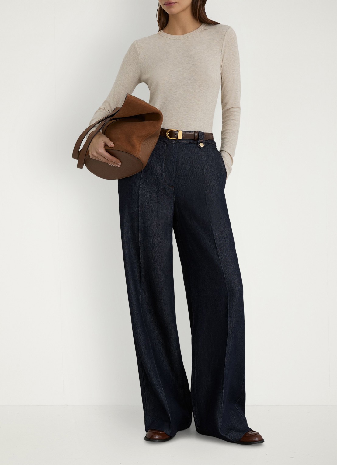 Reiss Kaia mid waist wide fit pantalon met steekzakken - voorkant 7 indigo