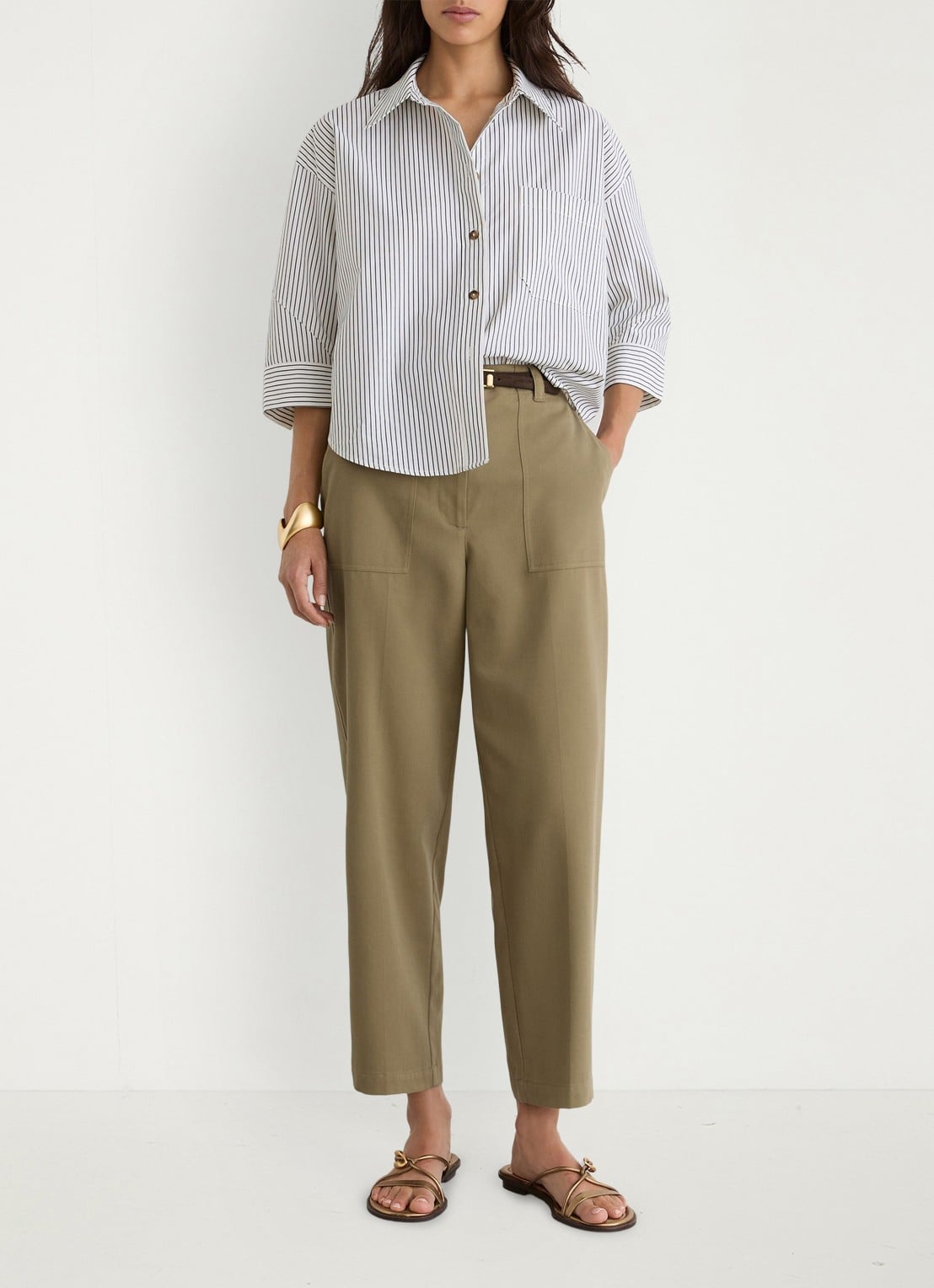 Reiss Kasia high waist tapered fit pantalon in lyocellblend - voorkant 2 khaki green / groen