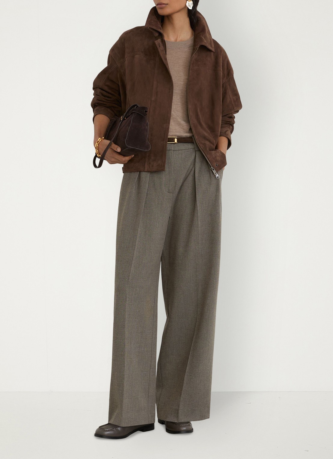 Reiss Katya mid waist wide fit pantalon met steekzakken - voorkant 2 middengrijs