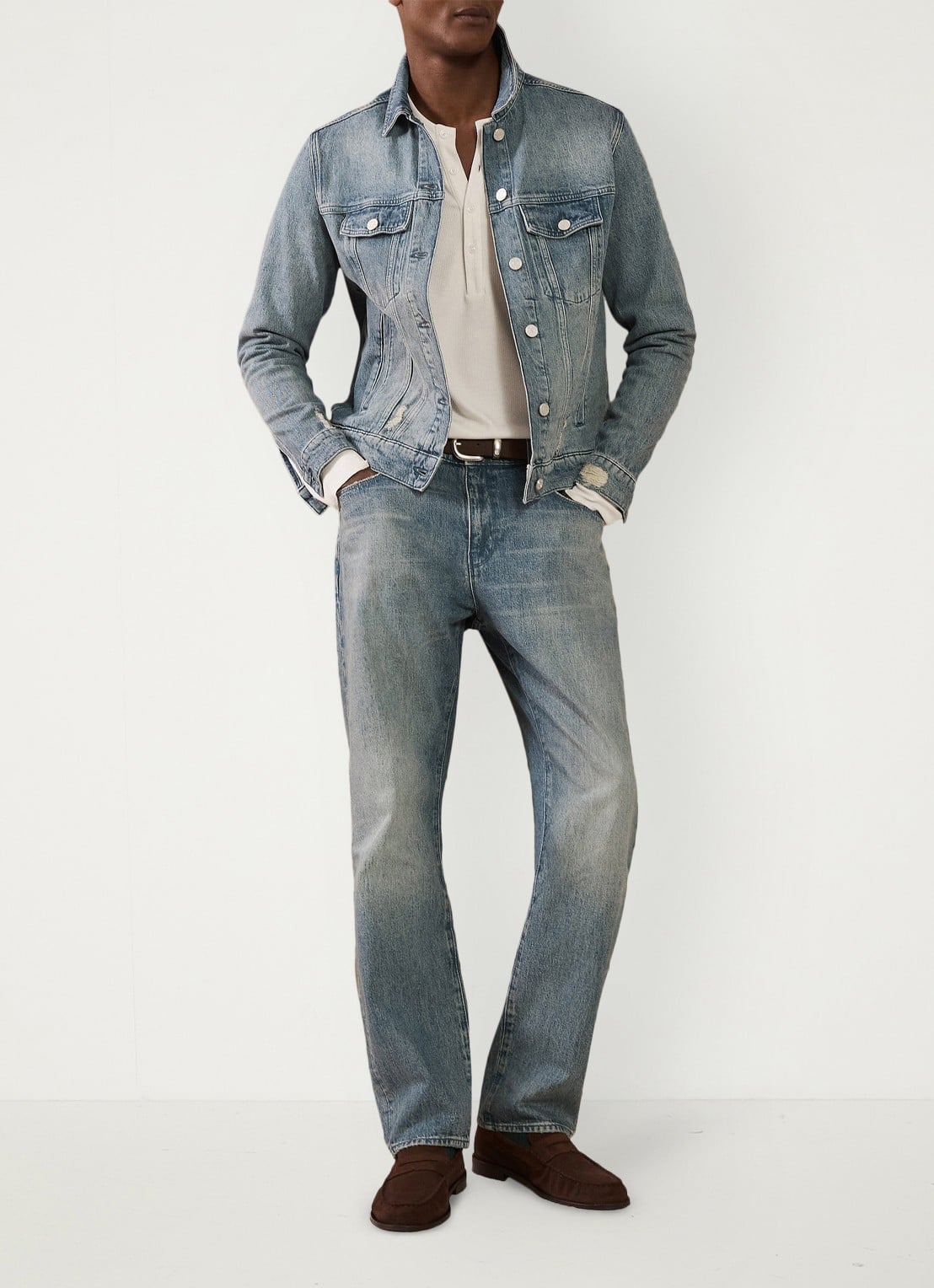 Reiss Keith straight leg jeans met lichte wassing - voorkant 2 denim