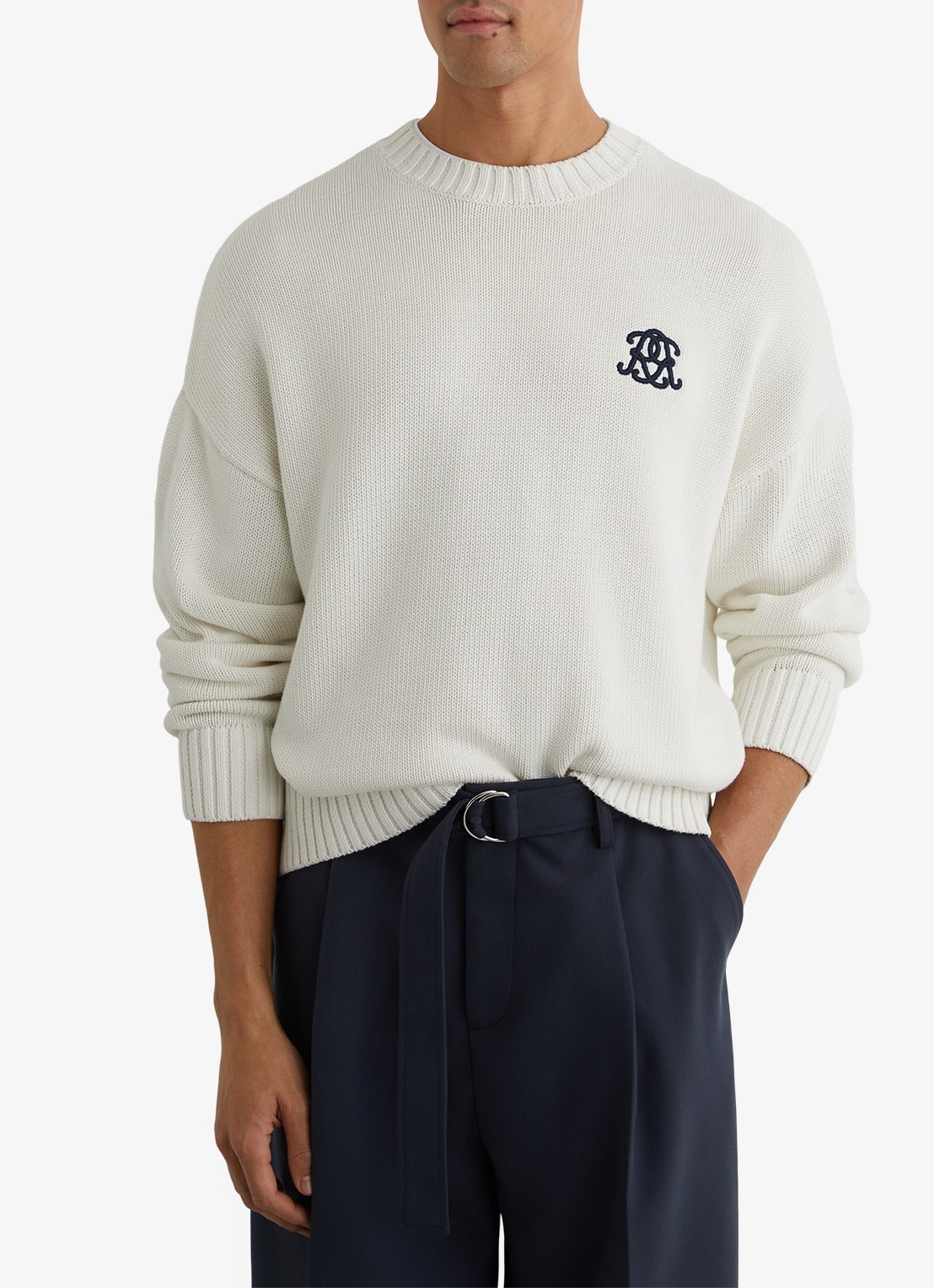 Reiss Kendi grofgebreide trui met borduring - detail gebroken wit