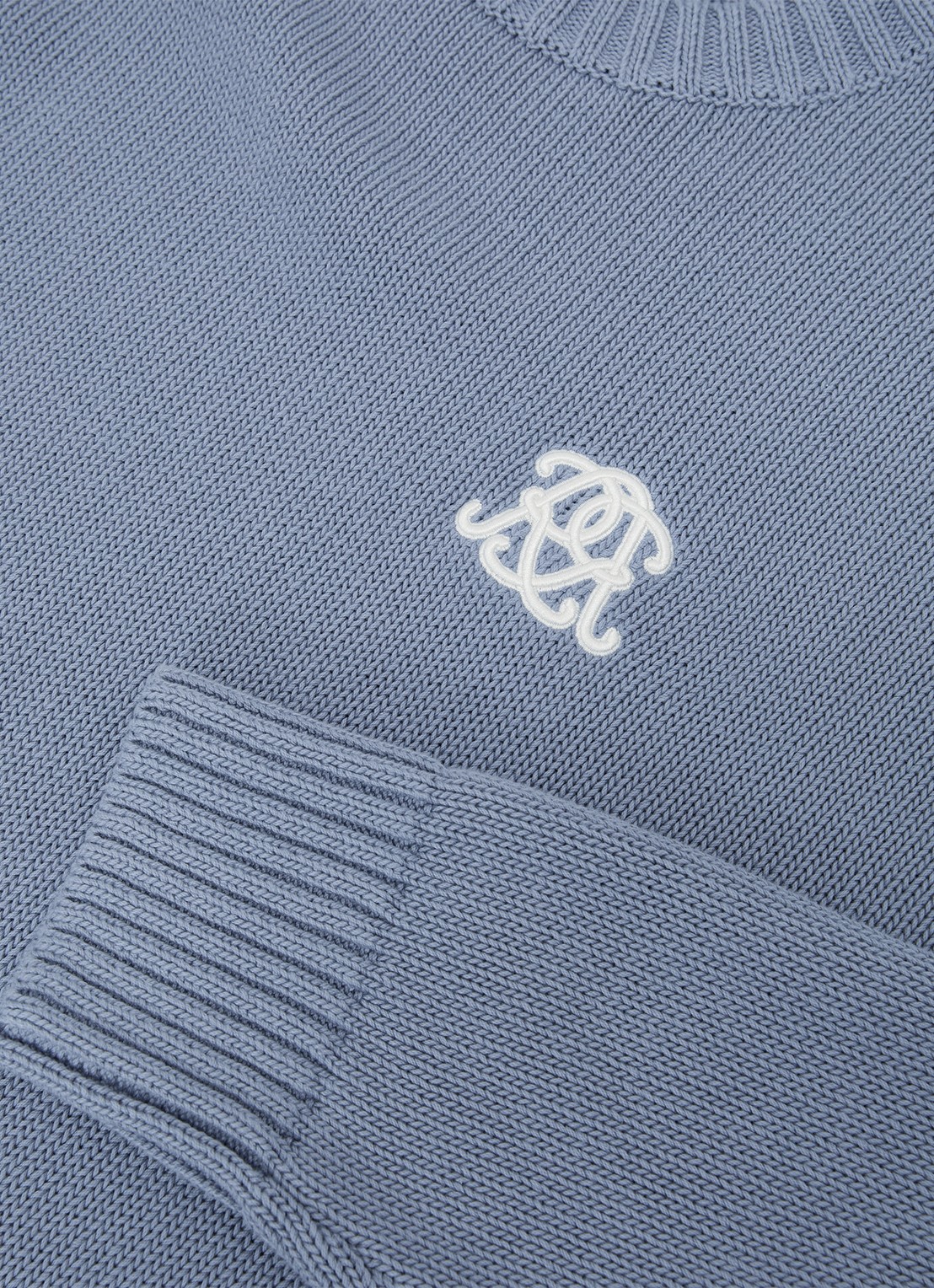 Reiss Kendi grofgebreide trui met borduring - detail 4 staalblauw