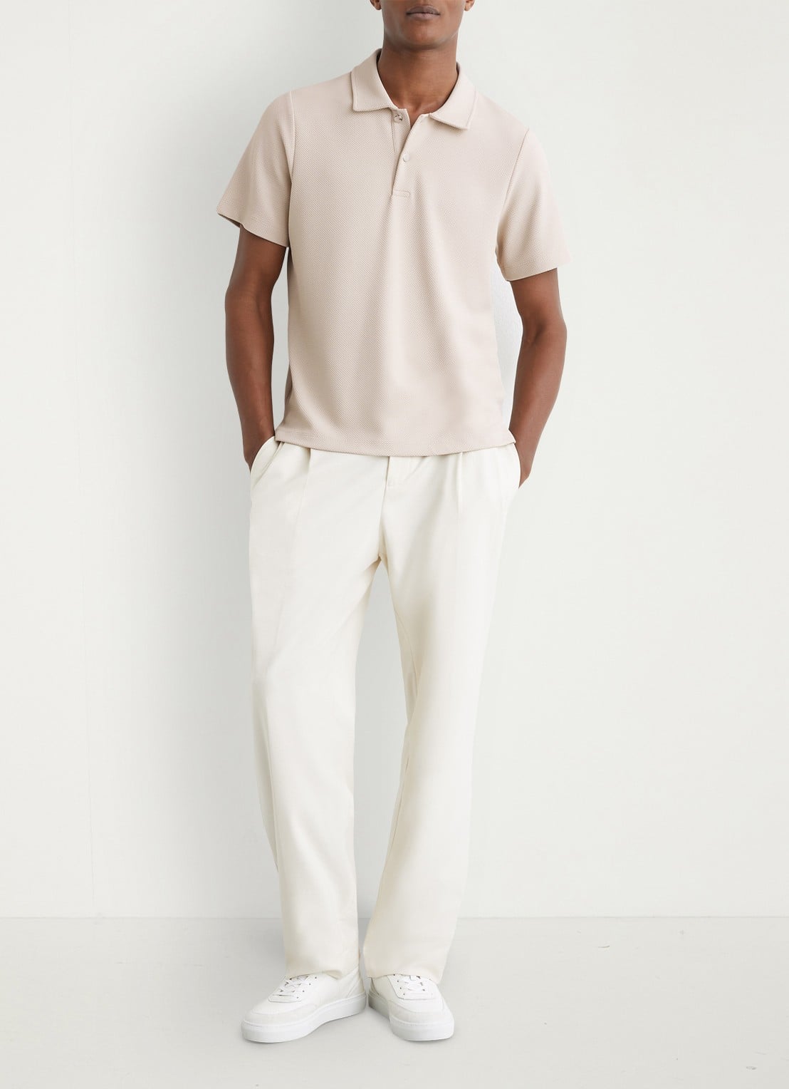 Reiss Kennedy regular fit polo met textuur - voorkant 6 beige