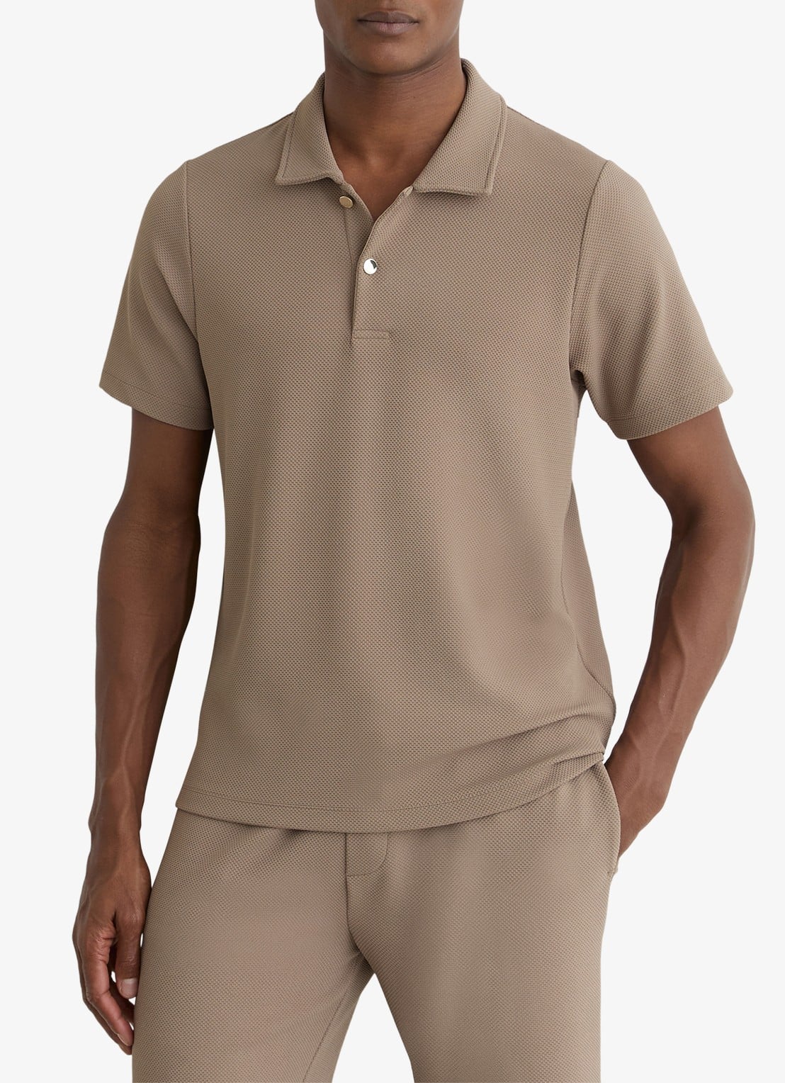 Reiss Kennedy regular fit polo met textuur - detail 4 camel