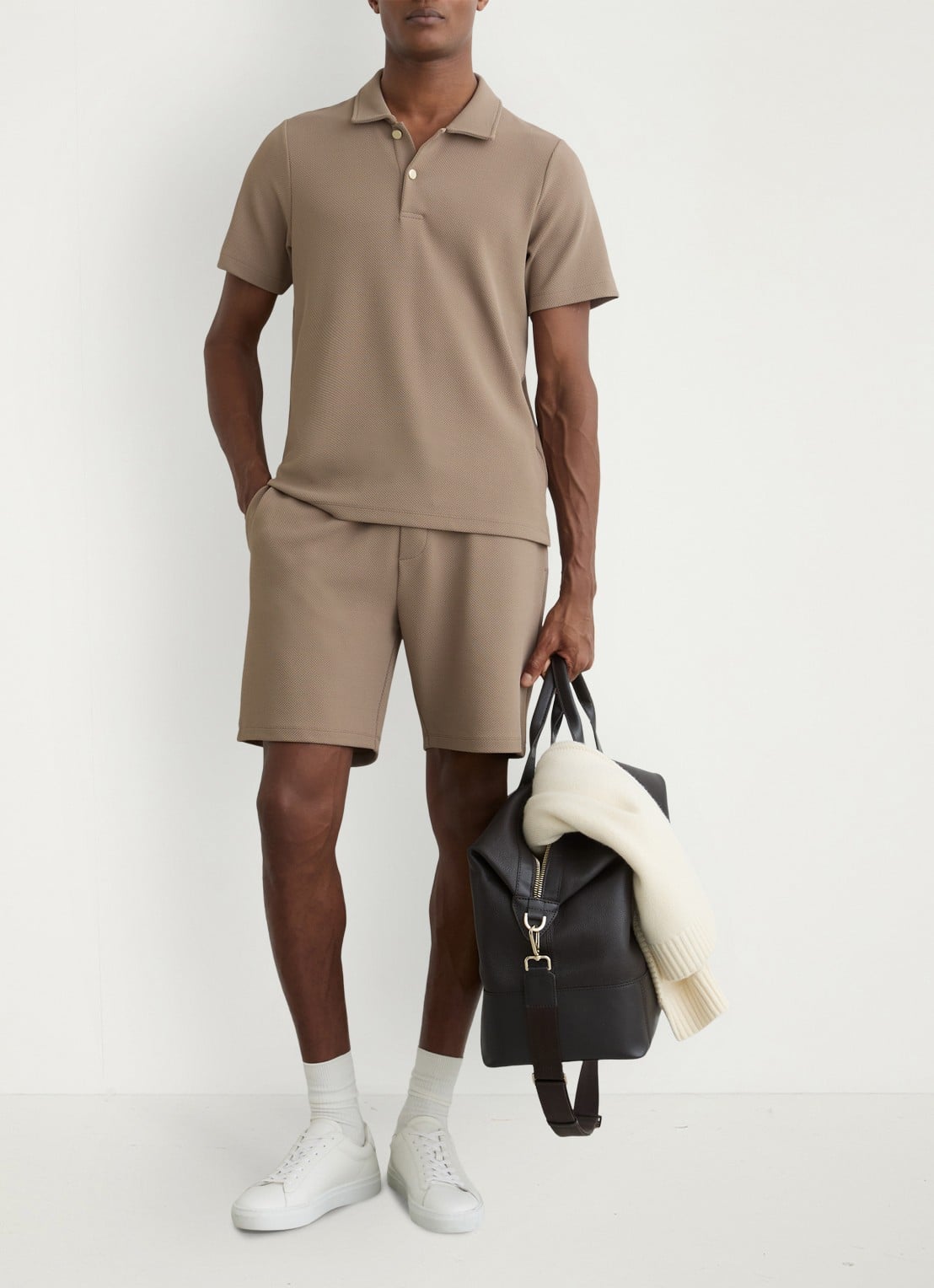 Reiss Kennedy regular fit polo met textuur - voorkant 2 camel