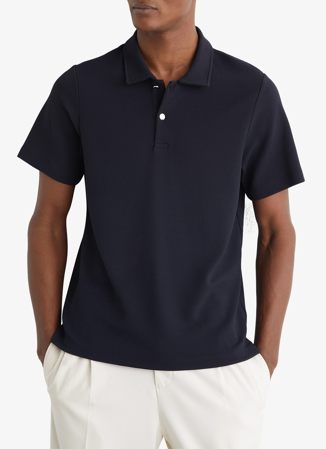 Reiss Kennedy regular fit polo met textuur - detail donkerblauw