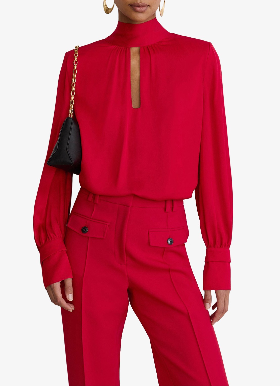 Reiss Kenny tuniek met sjaalkraag en keyhole - detail 2 rood