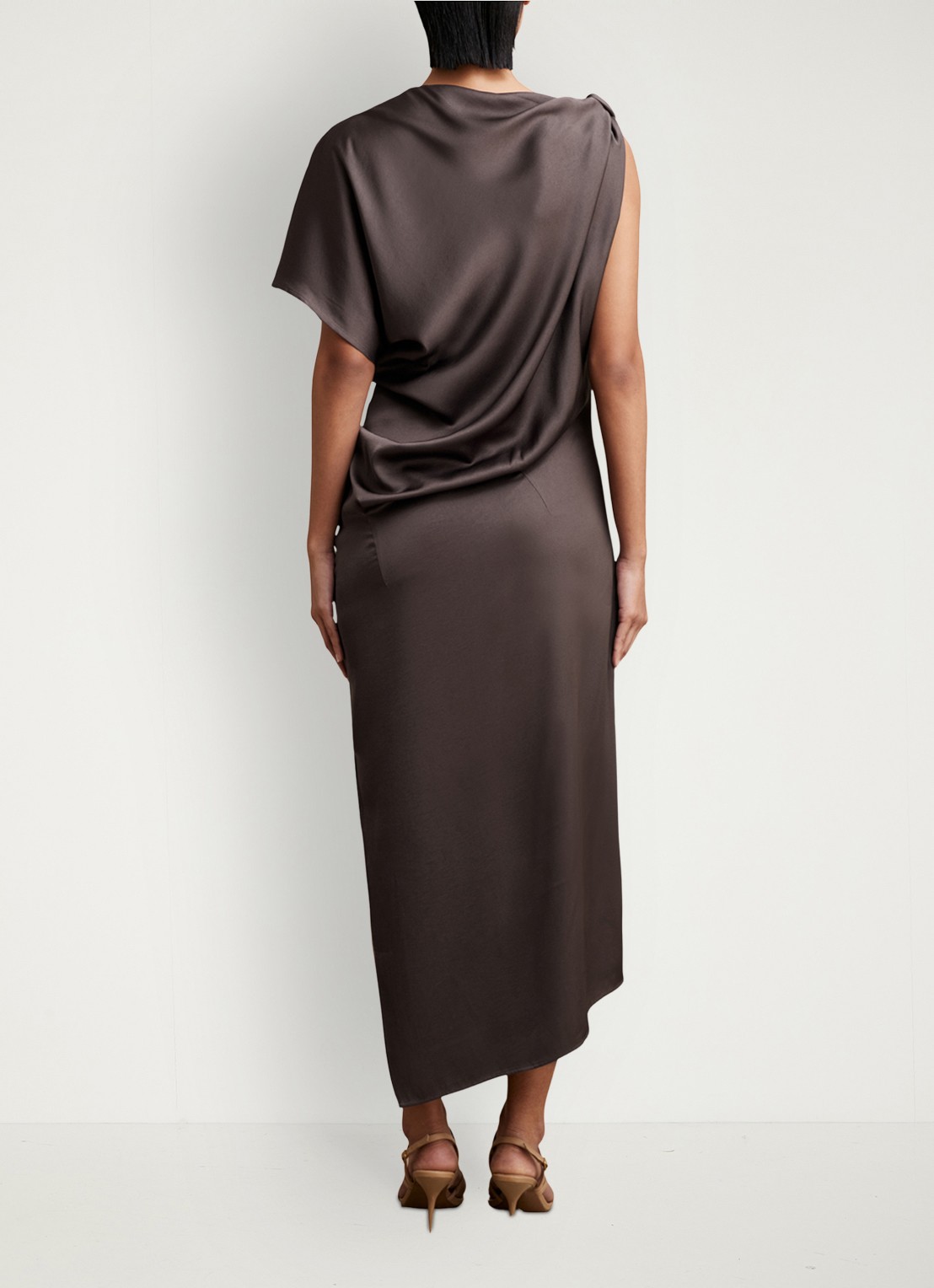 Reiss Kenzie asymmetrische gedrapeerde midi-jurk - achterkant taupe