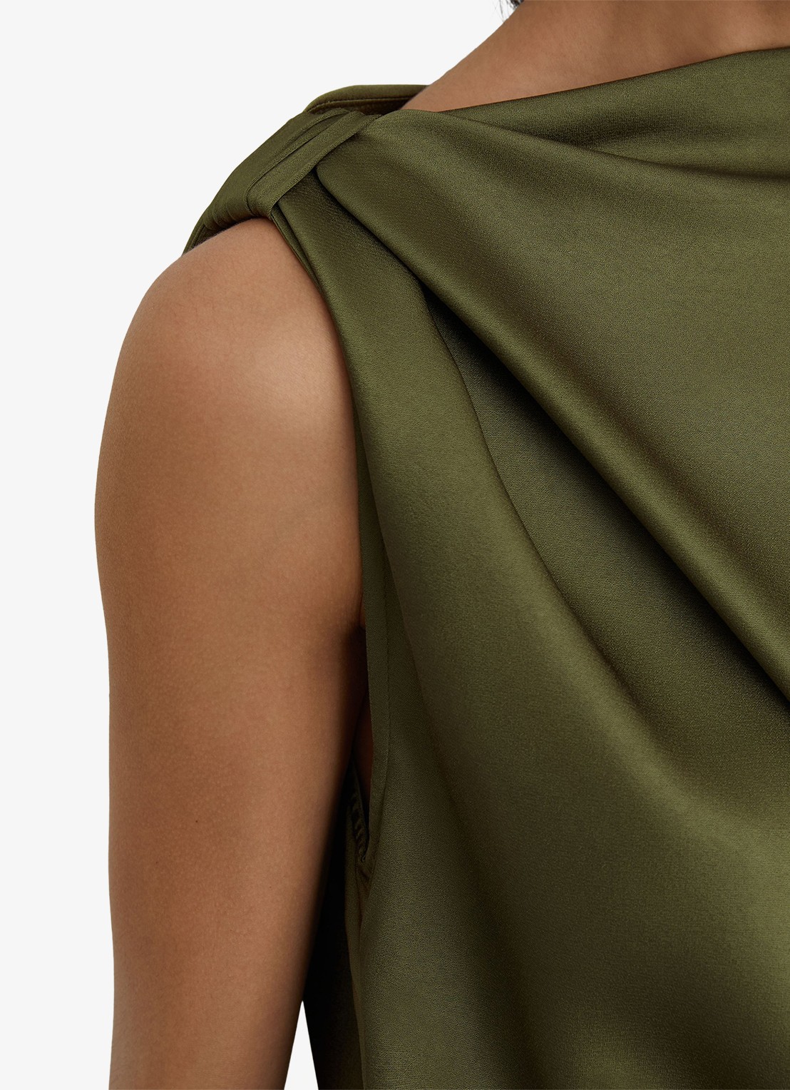 Reiss Kenzie asymmetrische gedrapeerde midi-jurk - detail 2 olijfgroen