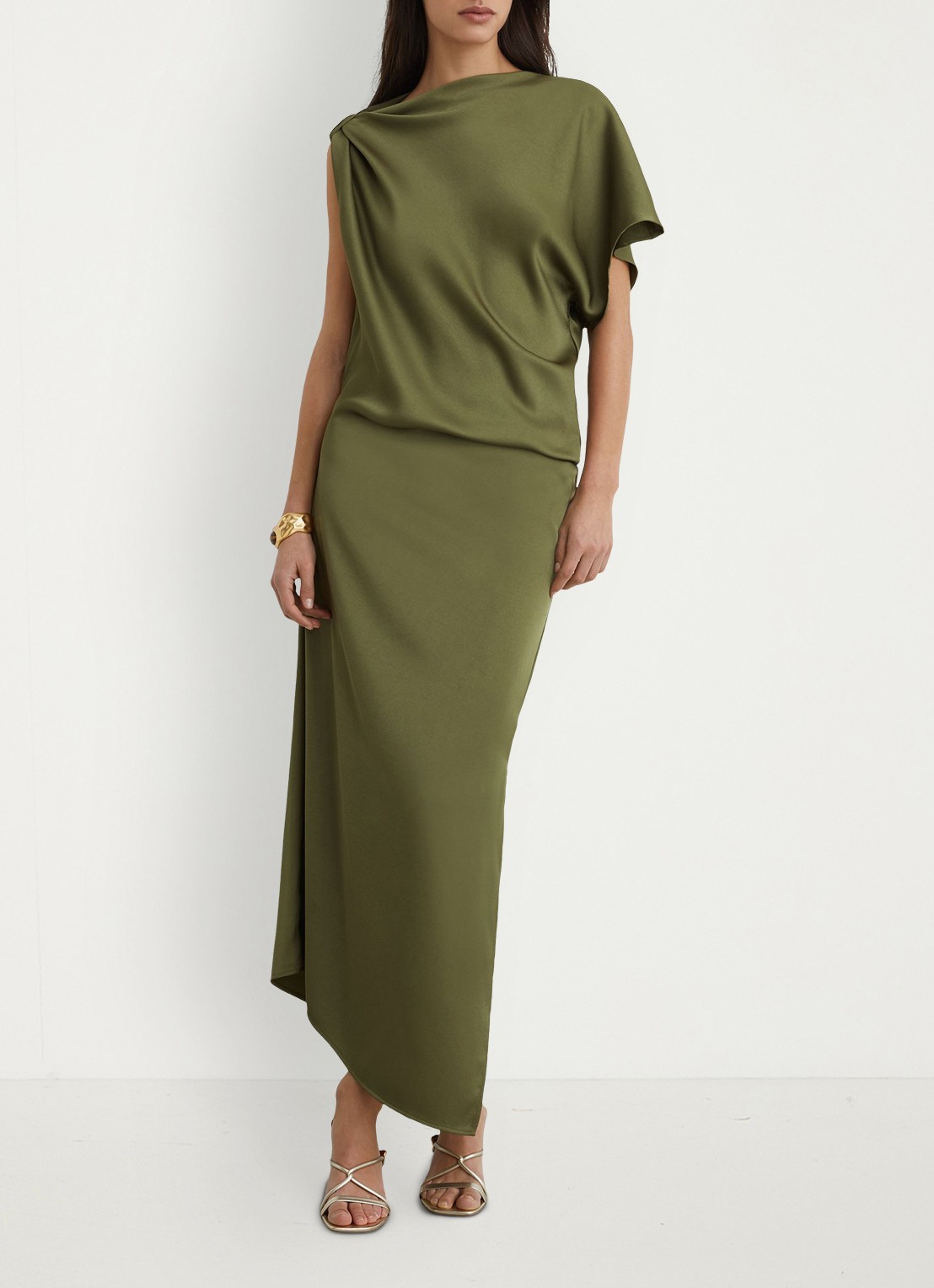 Reiss Kenzie asymmetrische gedrapeerde midi-jurk - voorkant 5 olijfgroen