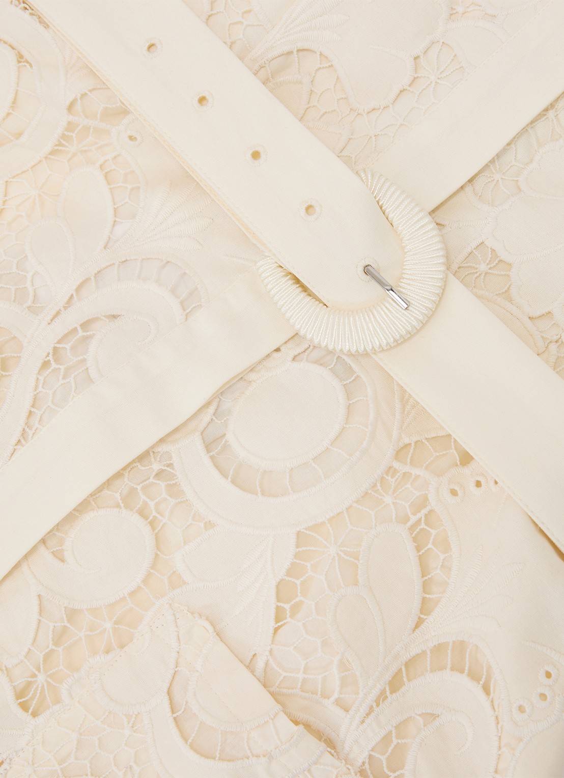 Reiss Kerina midi jurk met borduring en ceintuur - detail 5 creme