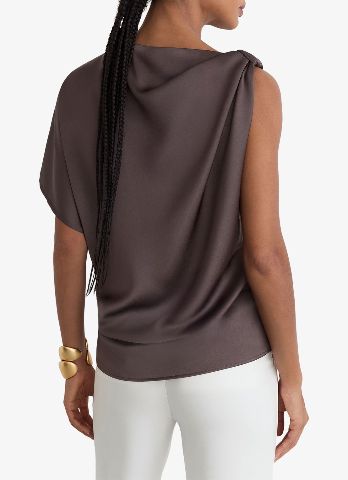Reiss KEZIA Satin Draped One-Shoulder Top - achterkant 4 mauve / paars
