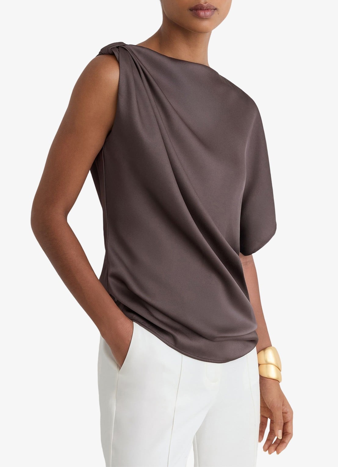 Reiss KEZIA Satin Draped One-Shoulder Top - detail mauve / paars