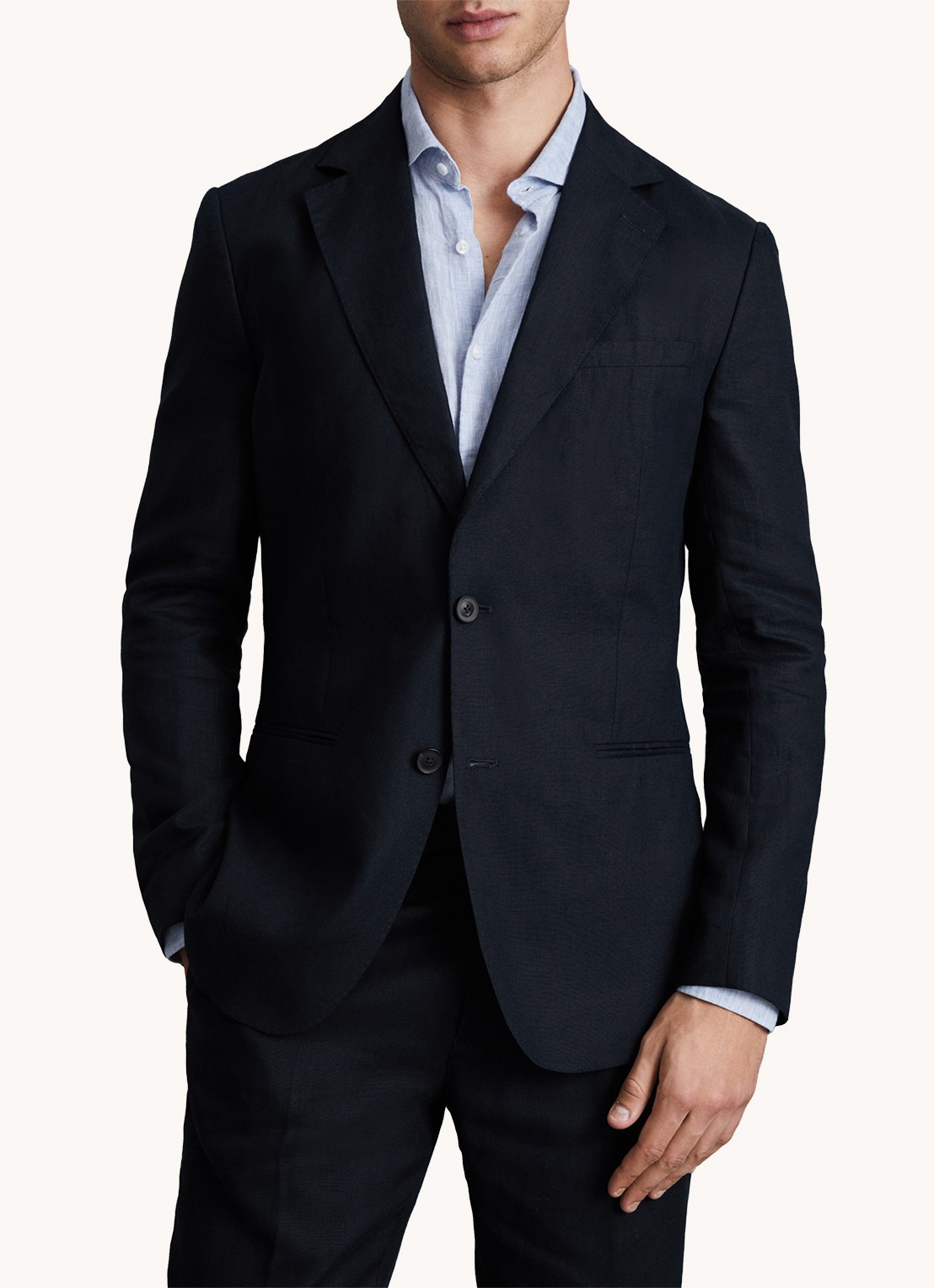 Reiss Kin slim fit colbert van linnen met steekzakken - detail 4 donkerblauw