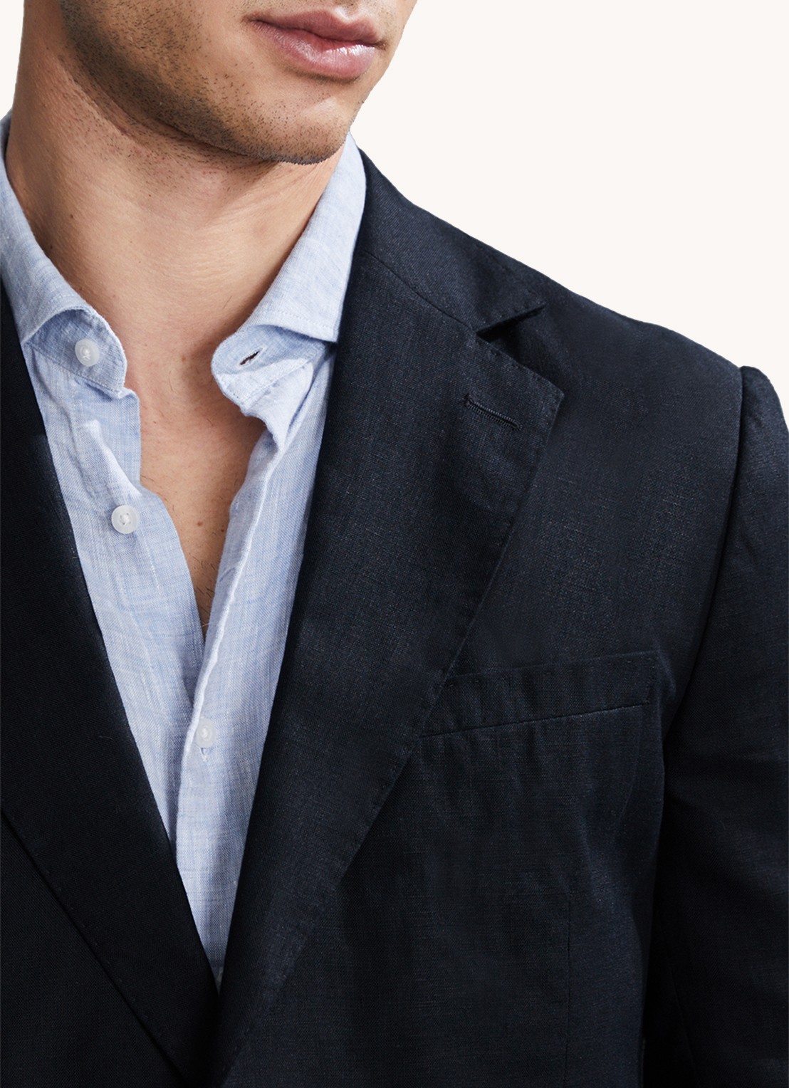 Reiss Kin slim fit colbert van linnen met steekzakken - detail 5 donkerblauw