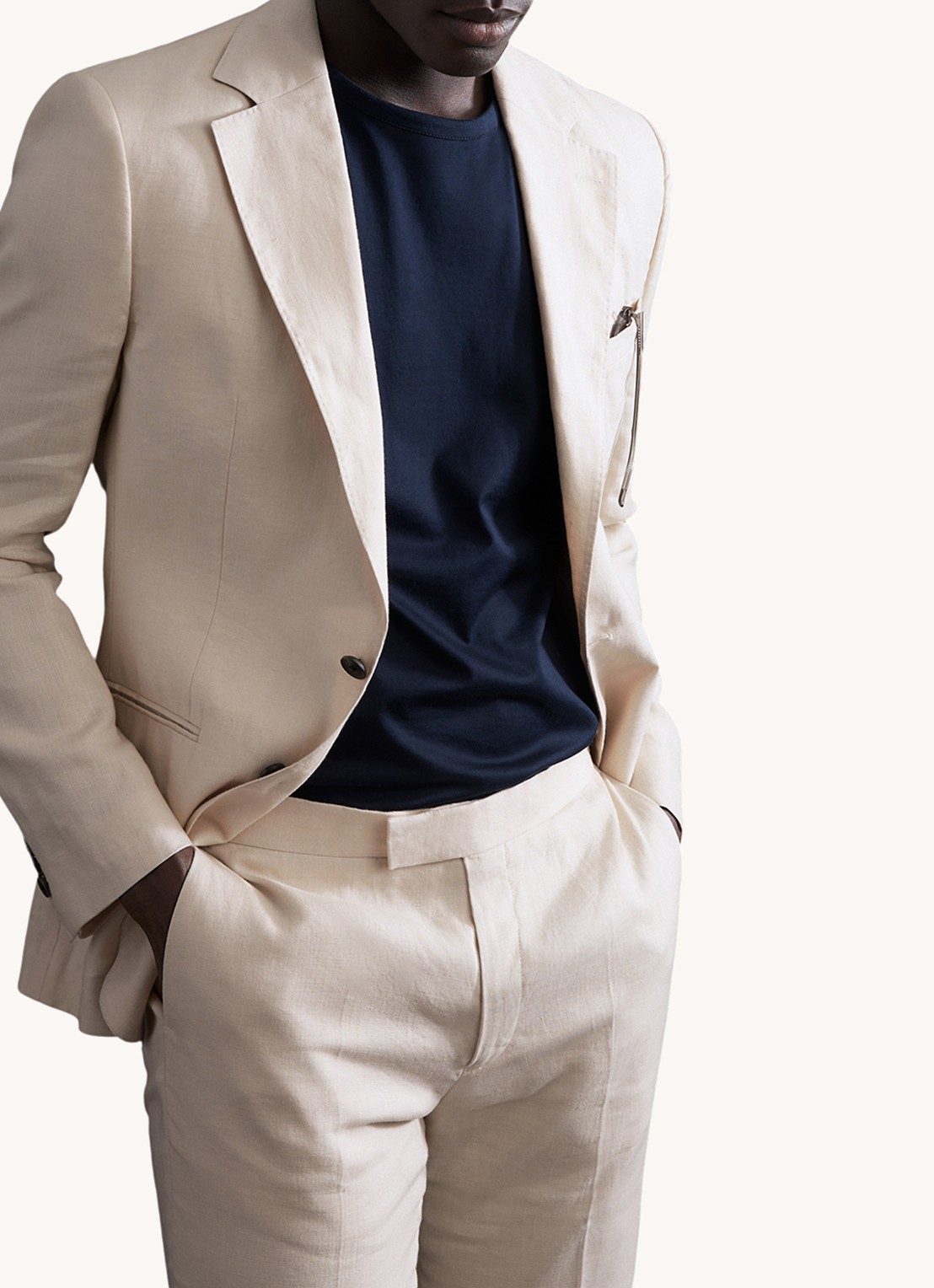 Reiss Kin slim fit colbert van linnen - detail stone / beige