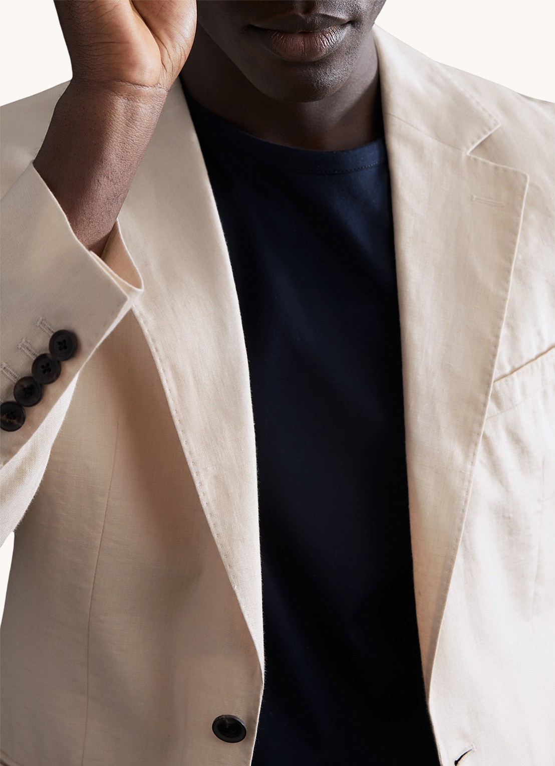 Reiss Kin slim fit colbert van linnen - detail 2 stone / beige