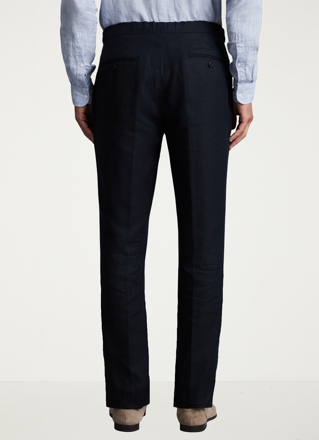 Reiss Kin slim fit pantalon van linnen met steekzakken - achterkant 3 donkerblauw