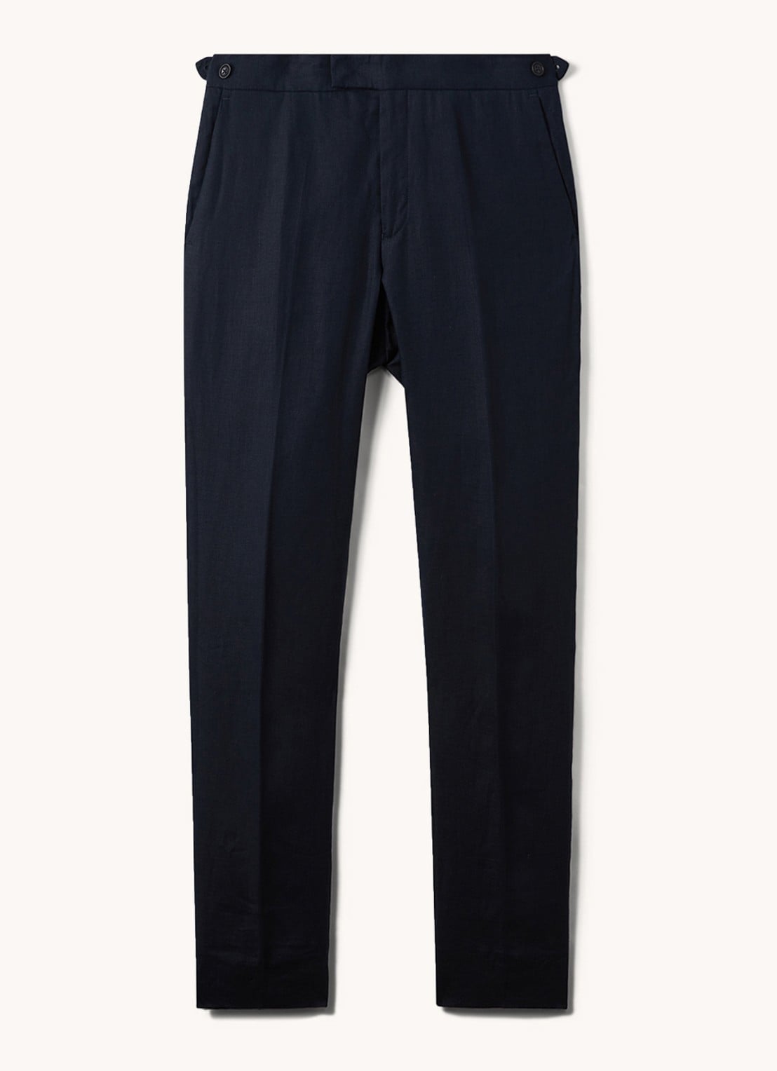 Reiss Kin slim fit pantalon van linnen met steekzakken - voorkant donkerblauw