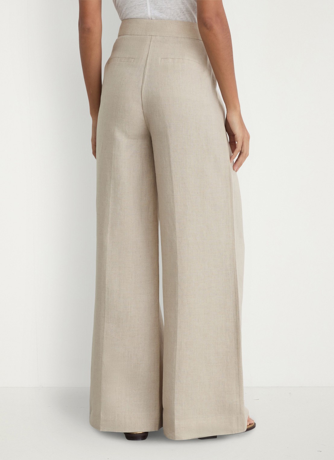 Reiss Kit high waist wide fit pantalon van linnen - achterkant beige