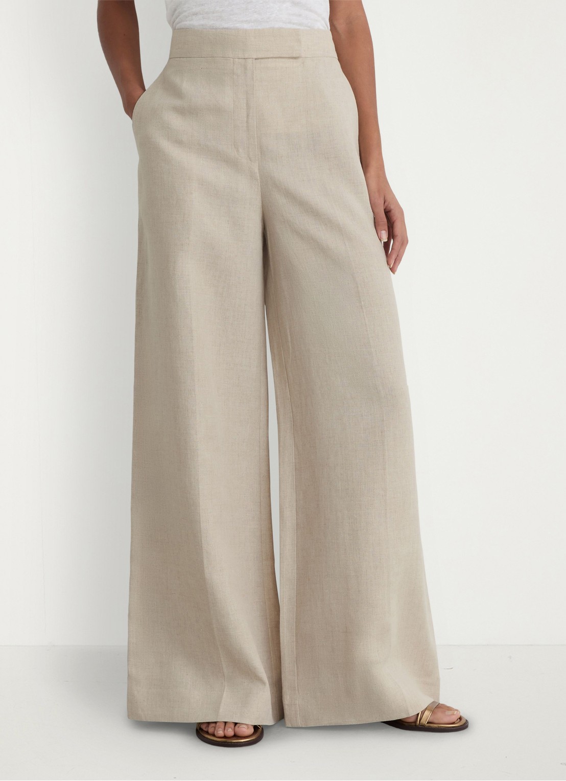 Reiss Kit high waist wide fit pantalon van linnen - detail 2 beige