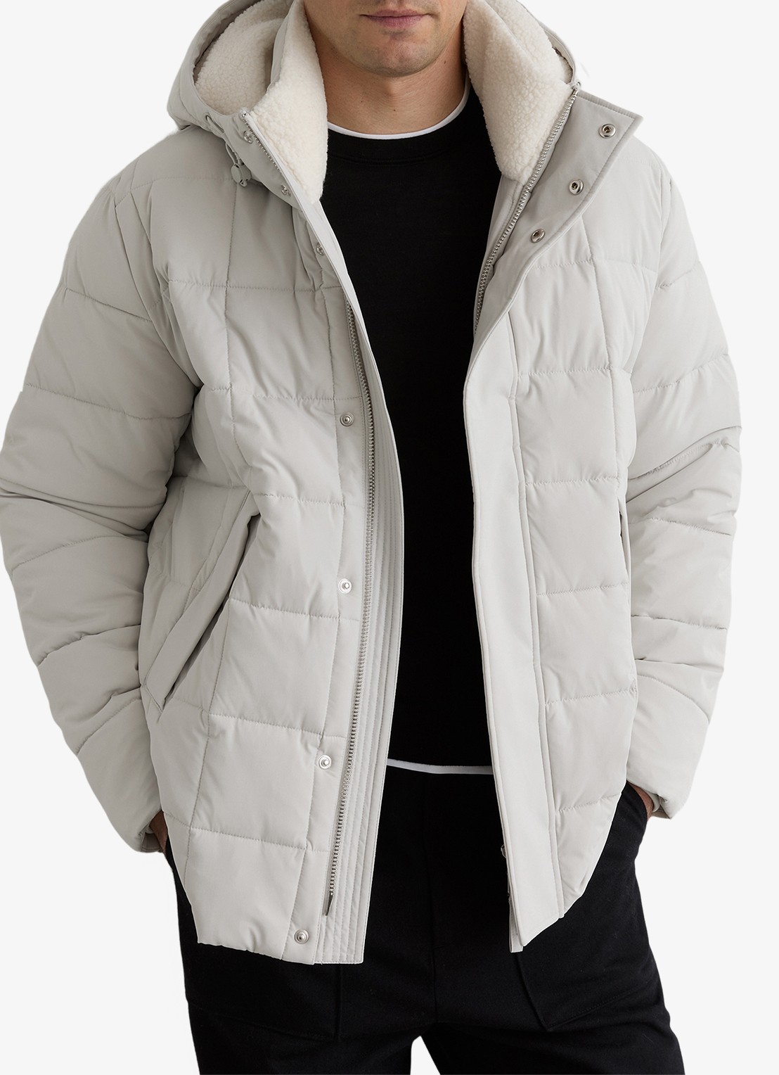 Reiss Klause puffer jas met quilt patroon en steekzakken - detail 2 stone / beige