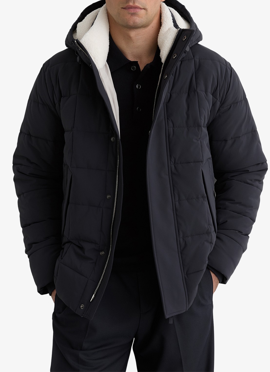 Reiss Klause puffer jas met quilt patroon en steekzakken - detail 2 navy / blauw