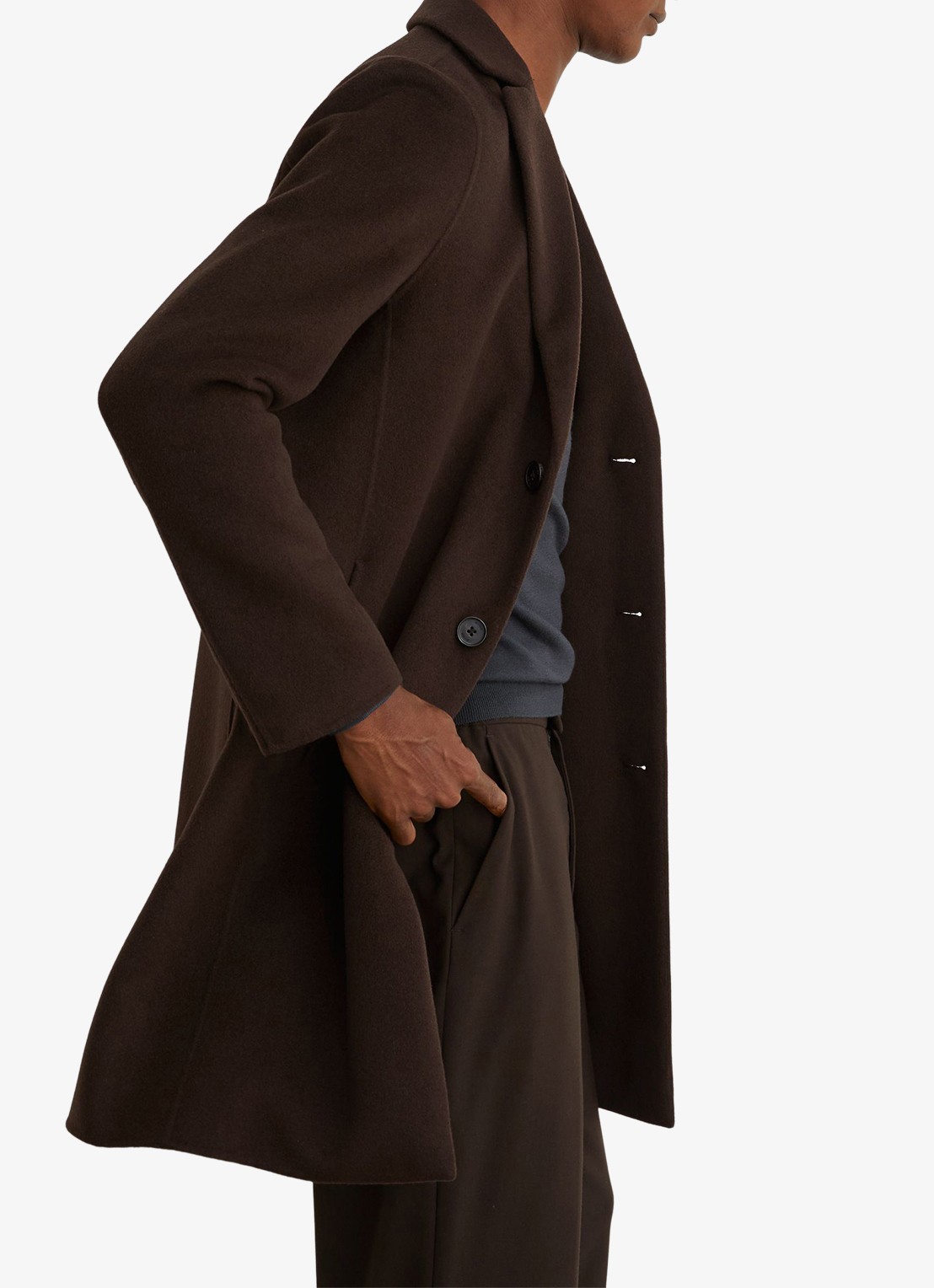 Reiss Knight mantel in wolblend - detail 3 donkerbruin