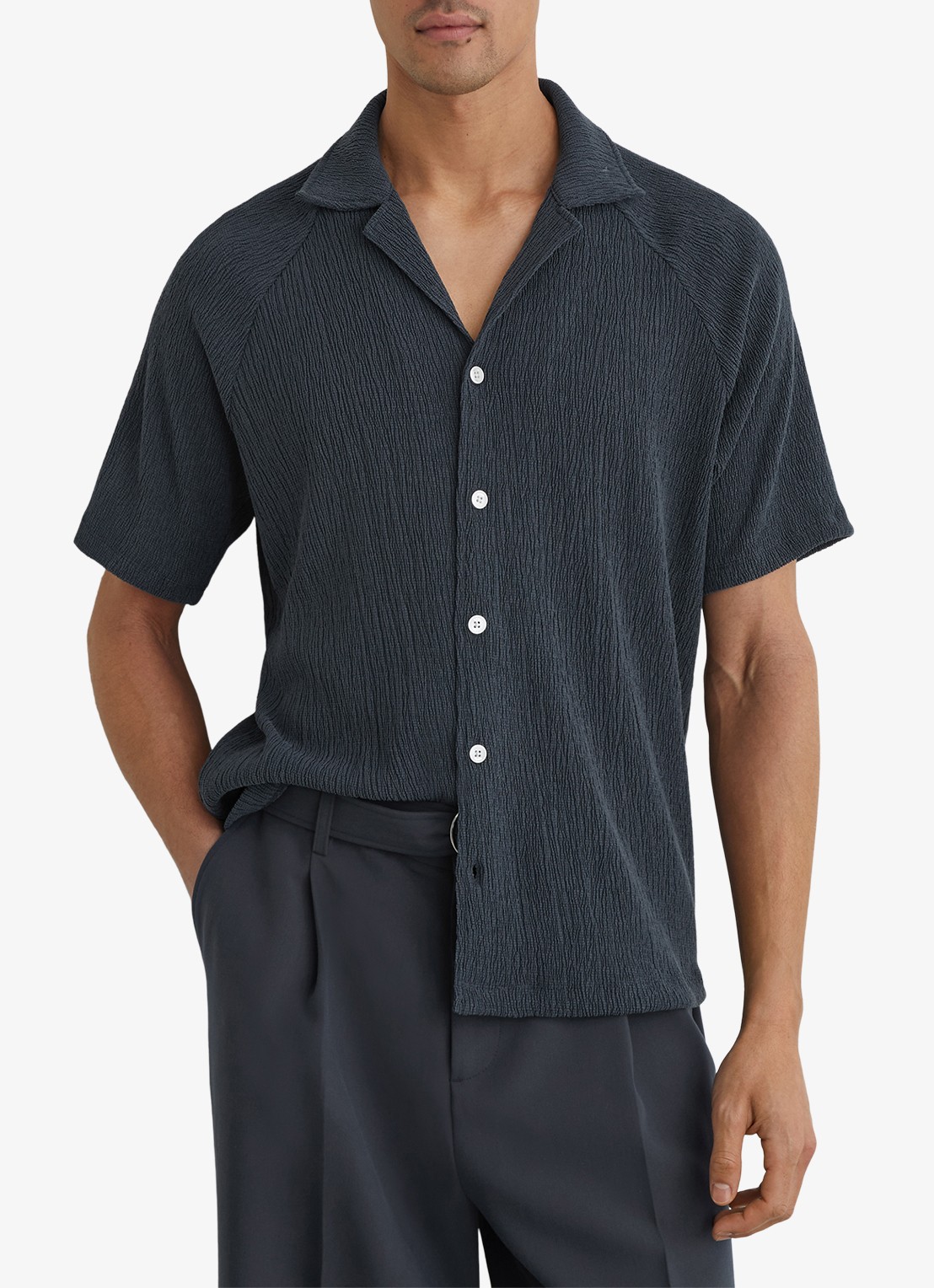 Reiss Knox overhemd met structuur - detail 4 airforce blue / blauw