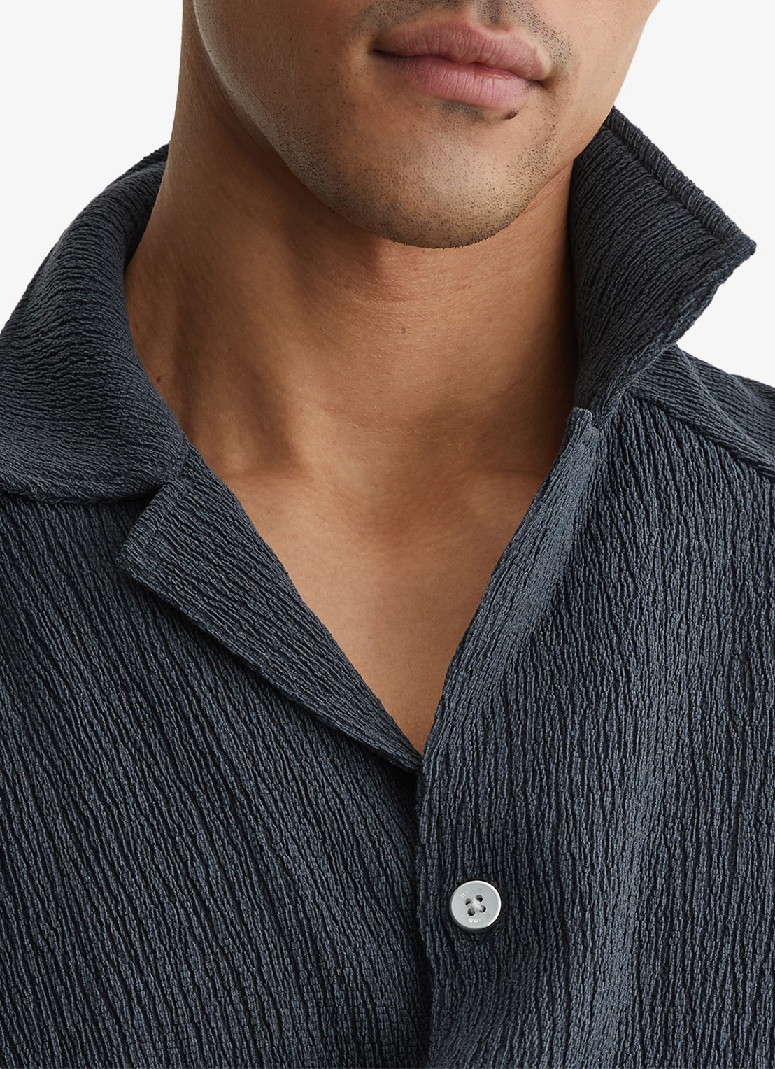 Reiss Knox overhemd met structuur - detail 5 airforce blue / blauw