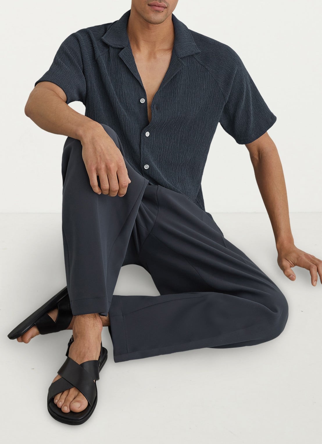 Reiss Knox overhemd met structuur - detail 6 airforce blue / blauw