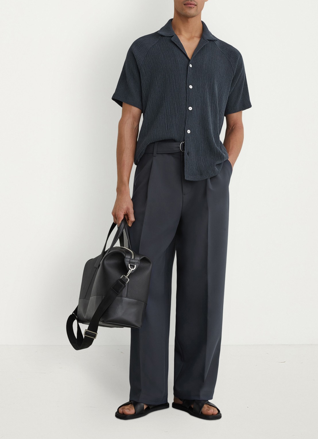 Reiss Knox overhemd met structuur - voorkant 3 airforce blue / blauw