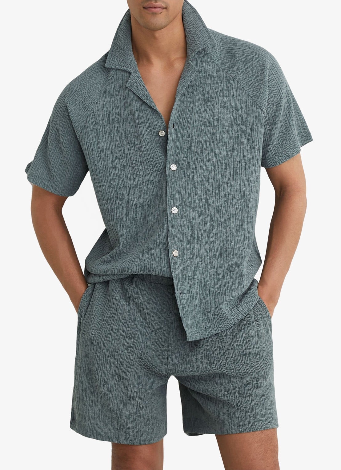 Reiss Knox regular fit overhemd met structuur - detail dark sage / groen