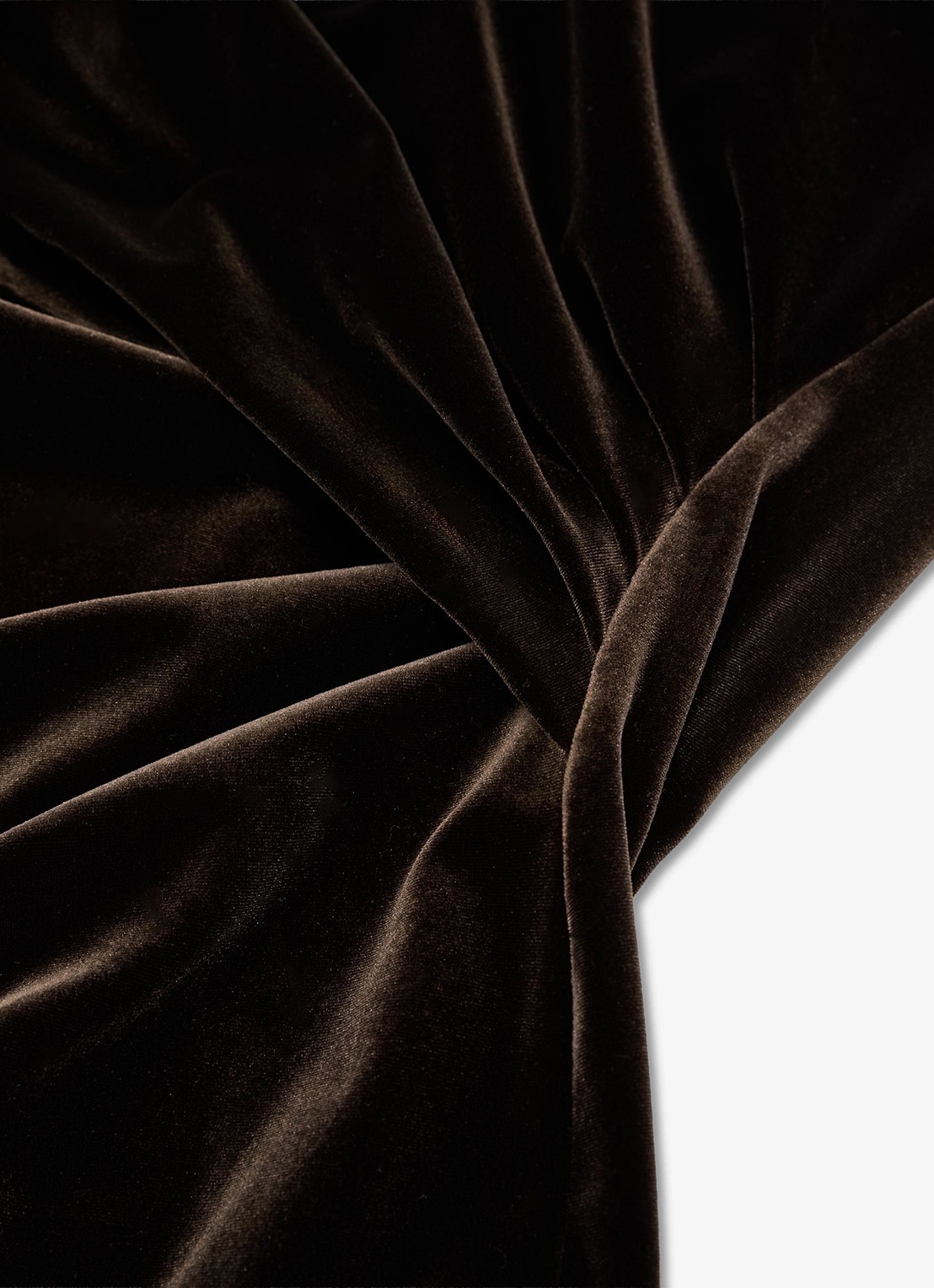 Reiss Koda gedrapeerde off-shoulder midi-jurk van fluweel - detail 5 bruin