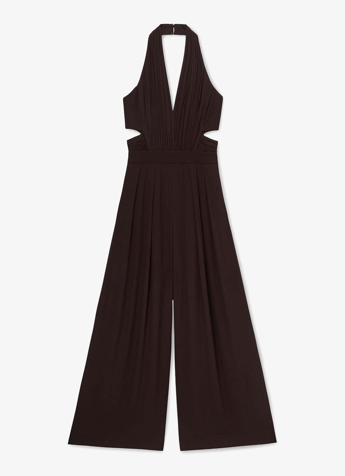 Reiss Lainey jumpsuit met plissé details - voorkant aubergine