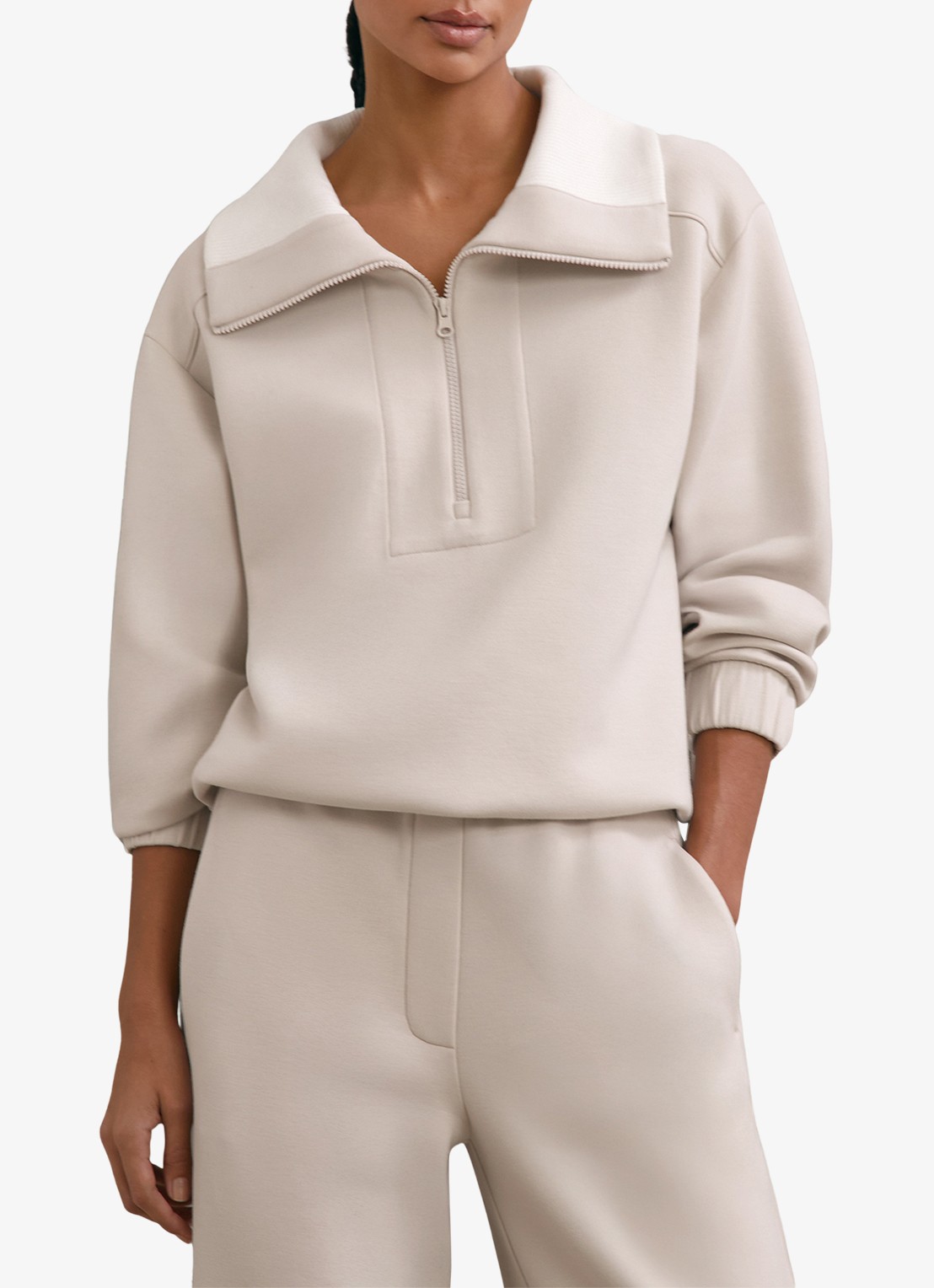 Reiss Laney sweater met halve rits - detail 4 beige