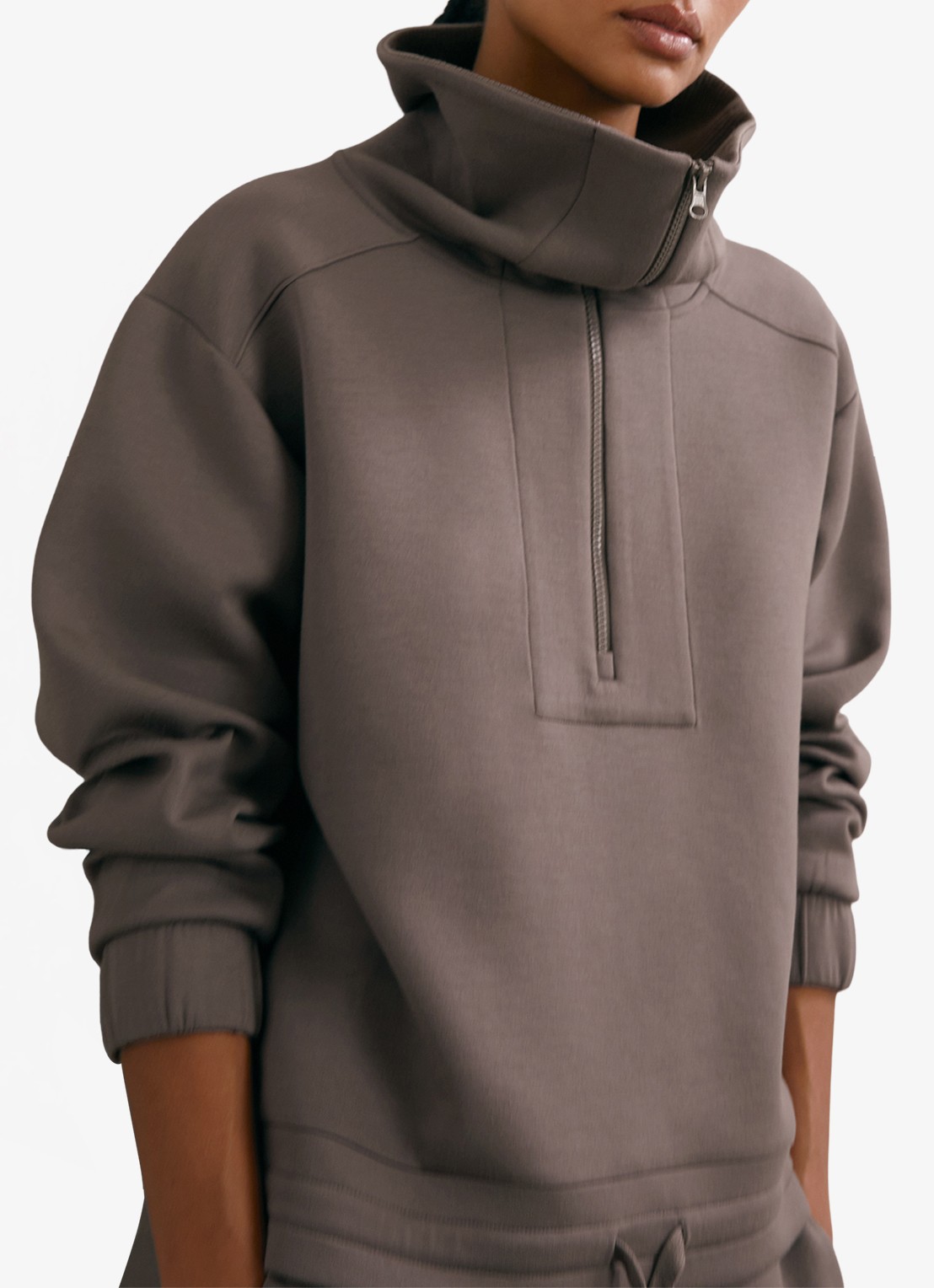Reiss Laney sweater met halve rits - detail 2 bruin