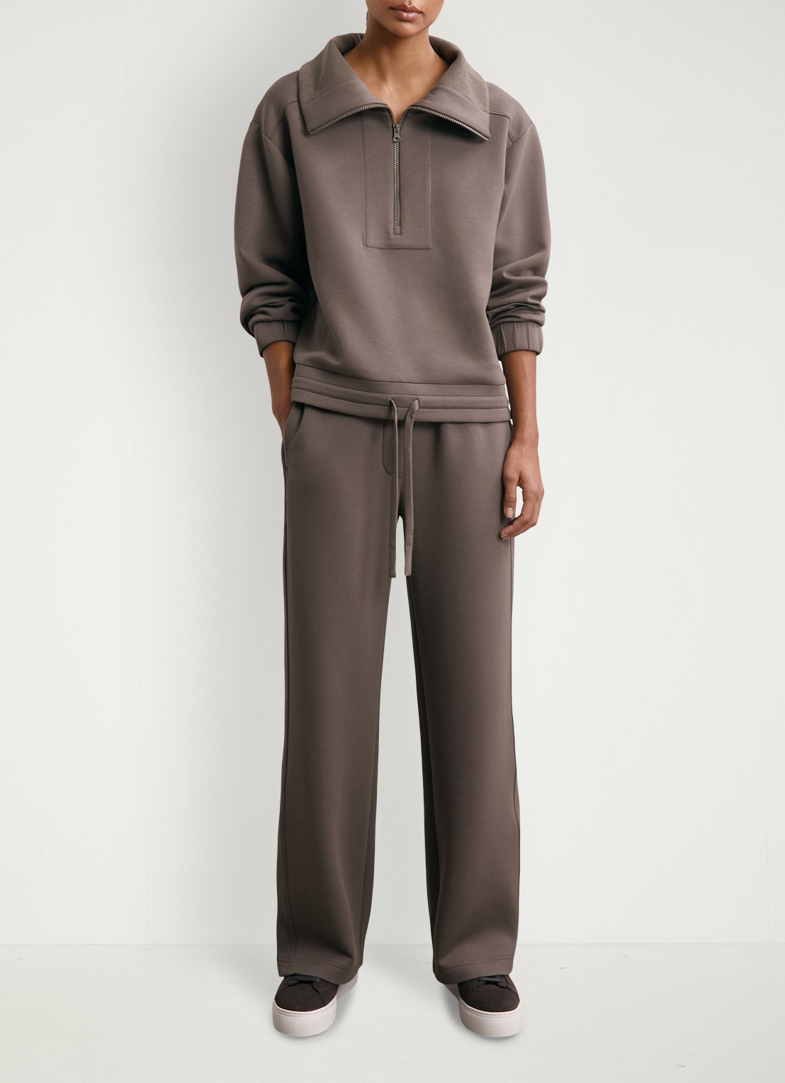 Reiss Laney sweater met halve rits - voorkant 6 bruin