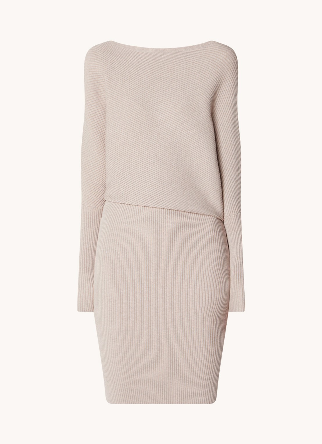 Reiss Lara ribgebreide midi trui-jurk met boothals  - voorkant 2 beige