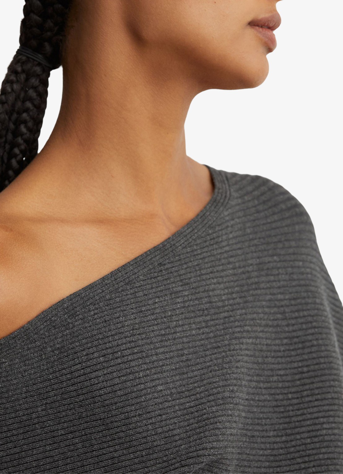 Reiss Lara ribgebreide one shoulder midi jurk - detail donkergrijs