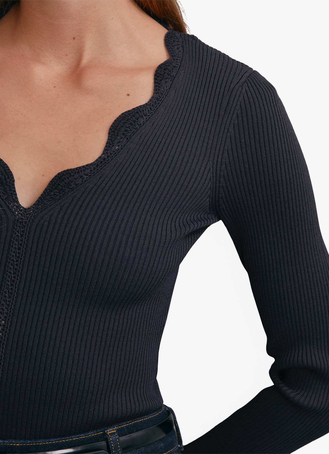 Reiss Lara ribgebreide trui met crochet detail - detail 5 blauw