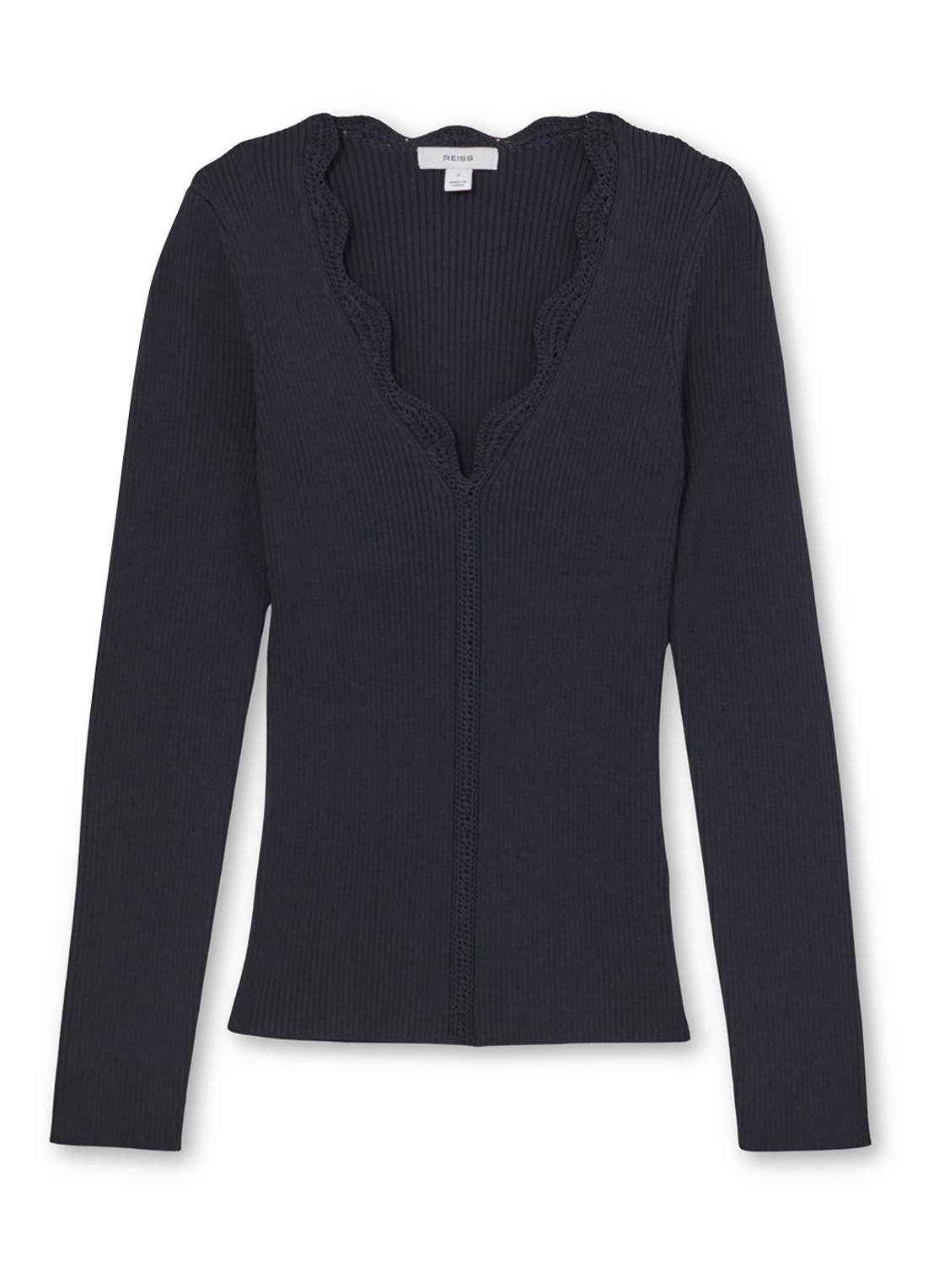 Reiss Lara ribgebreide trui met crochet detail - voorkant 2 blauw