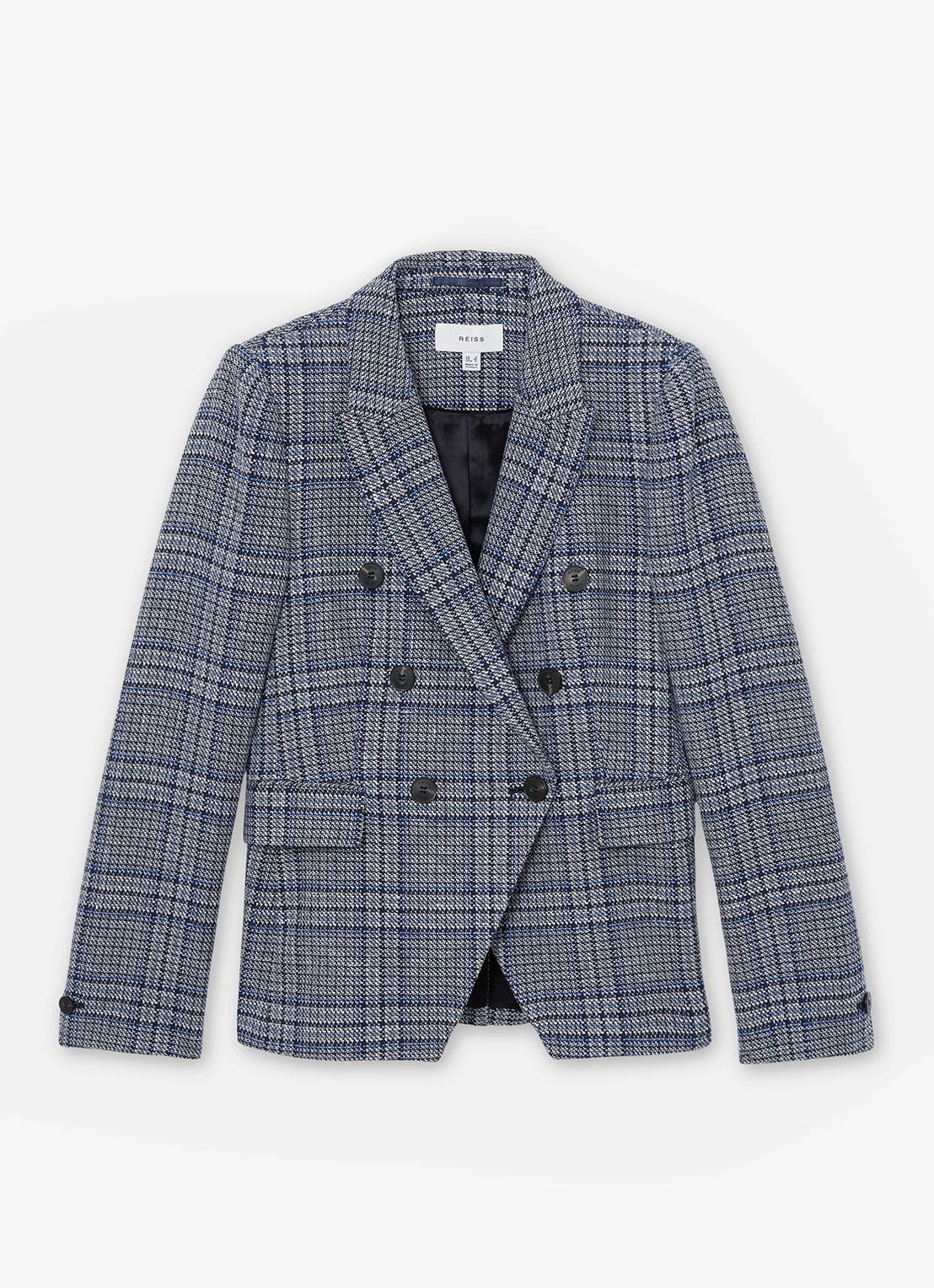 Reiss Larissa double breasted blazer in linnenblend met ruitdessin  - voorkant 5 grijs
