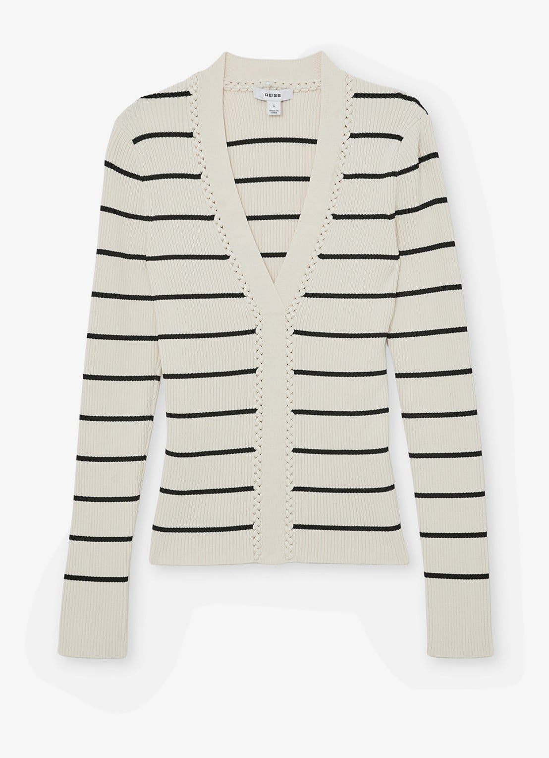 Reiss Lauralee ribgebreid trui met streepprint  - voorkant 5 gebroken wit