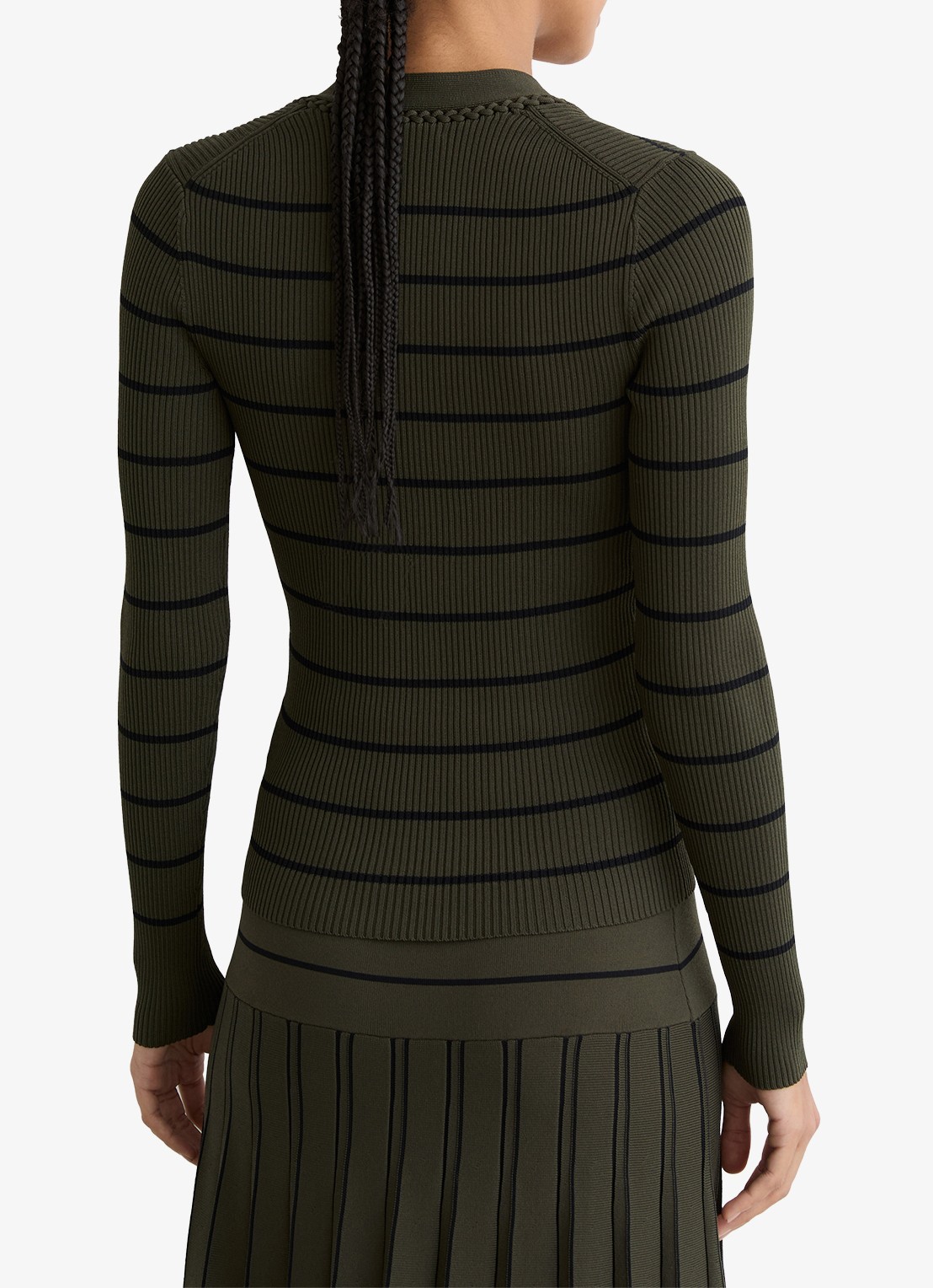 Reiss Lauralee ribgebreid trui met streepprint  - achterkant 3 khaki