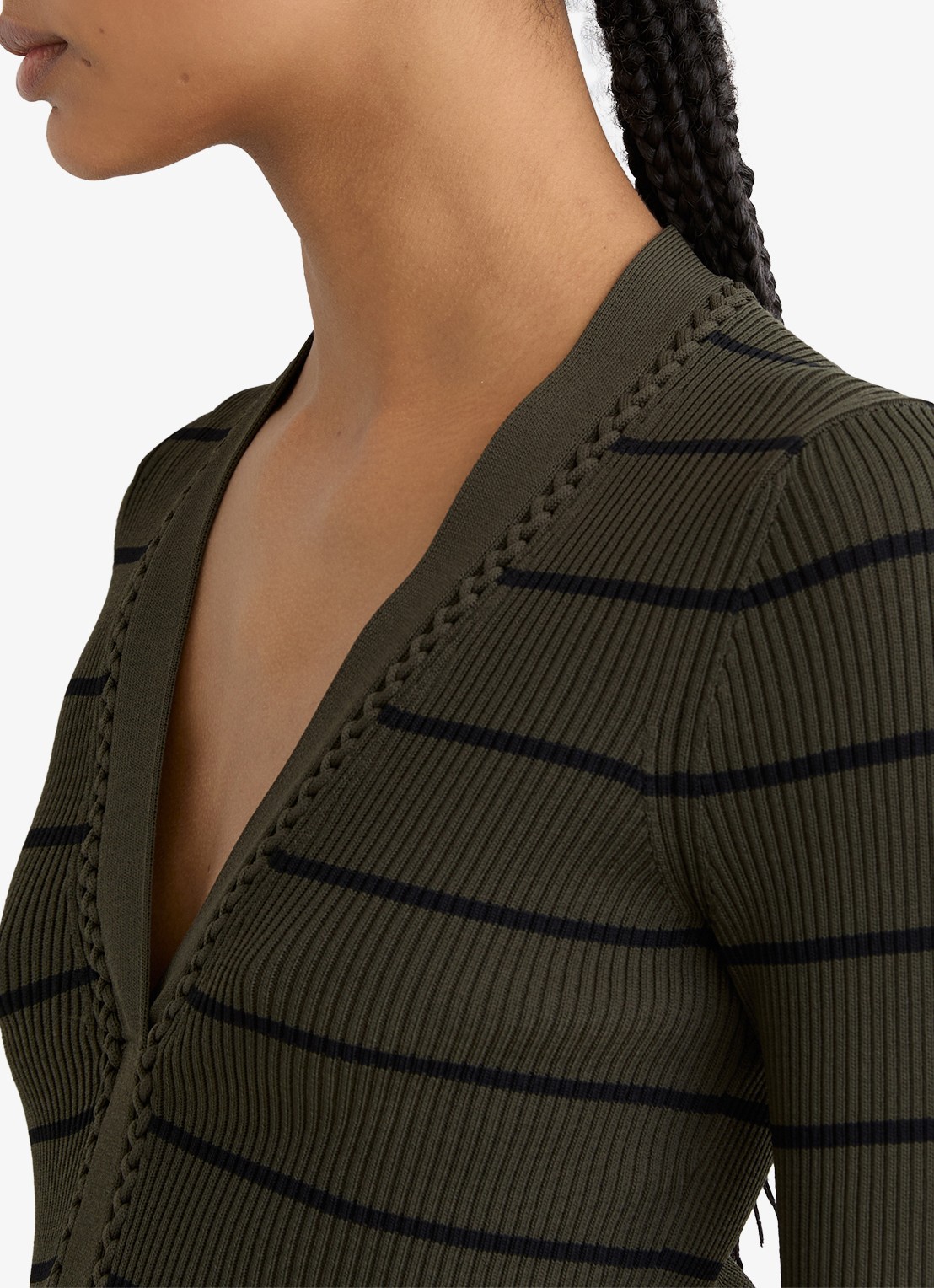 Reiss Lauralee ribgebreid trui met streepprint  - detail 5 khaki
