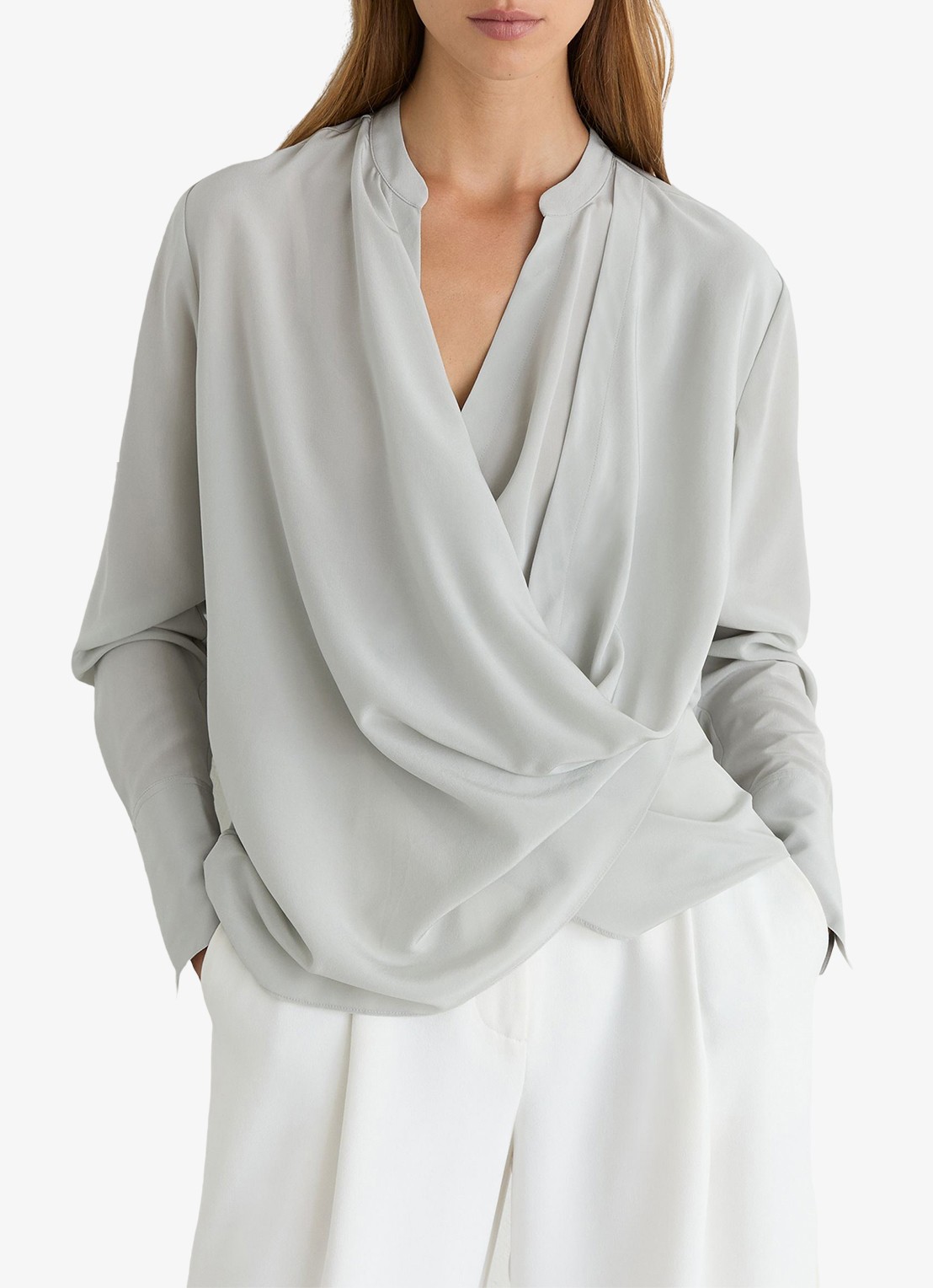 Reiss Lauren blouse met drapering - detail 3 grijs