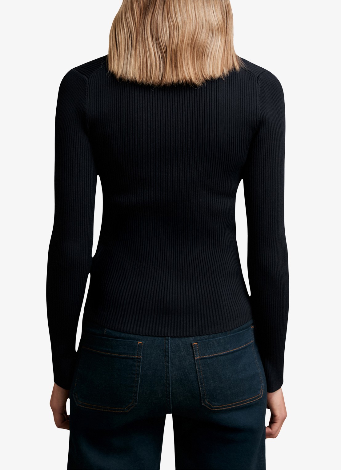 Reiss Lauri ribgebreide top met V-hals - achterkant 5 donkerblauw